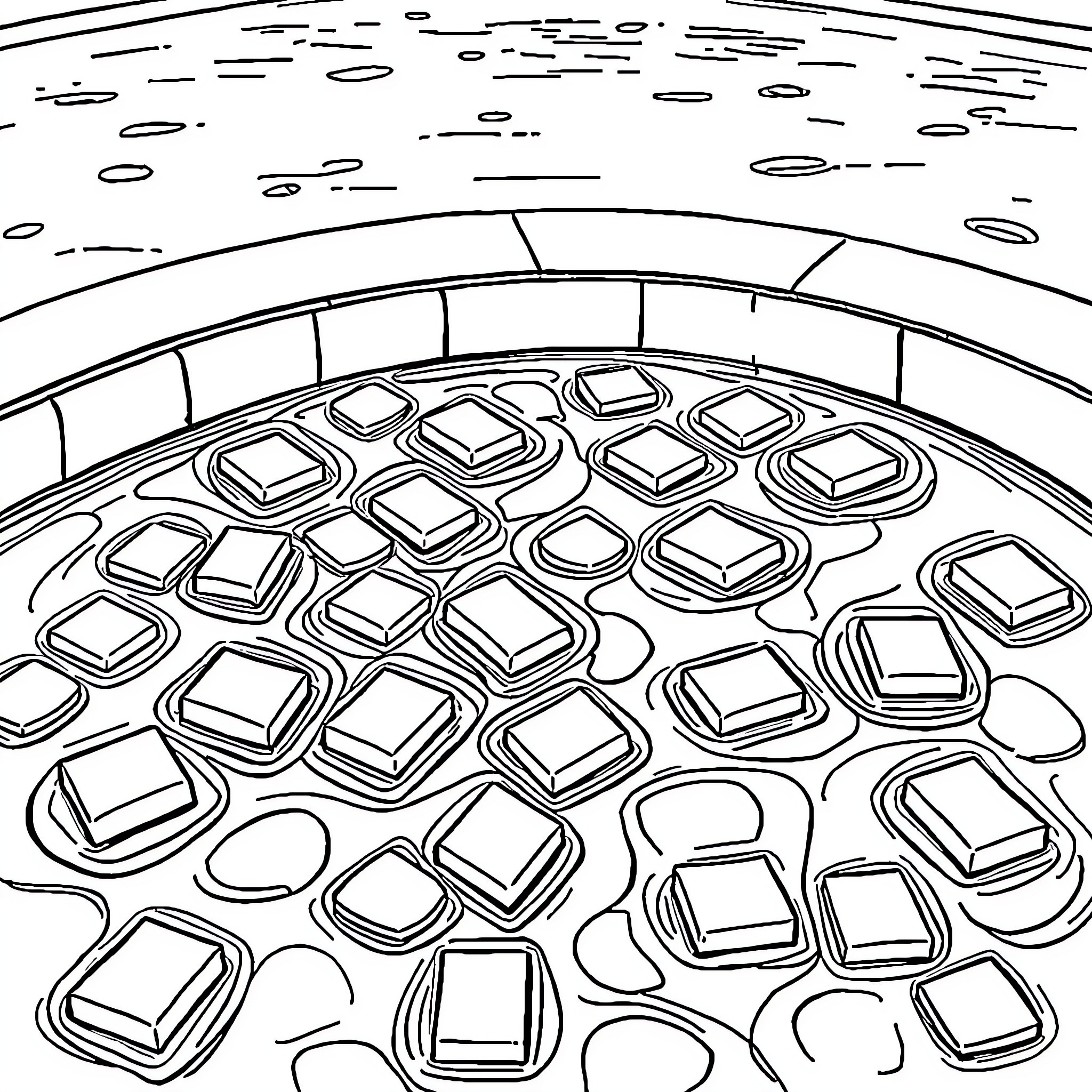 Soap Bubbles Floating in the Sky Coloring Page (free black-and-white line drawing printable PDF for all, from beginners to advanced learners, including children, teens, adults, and seniors)