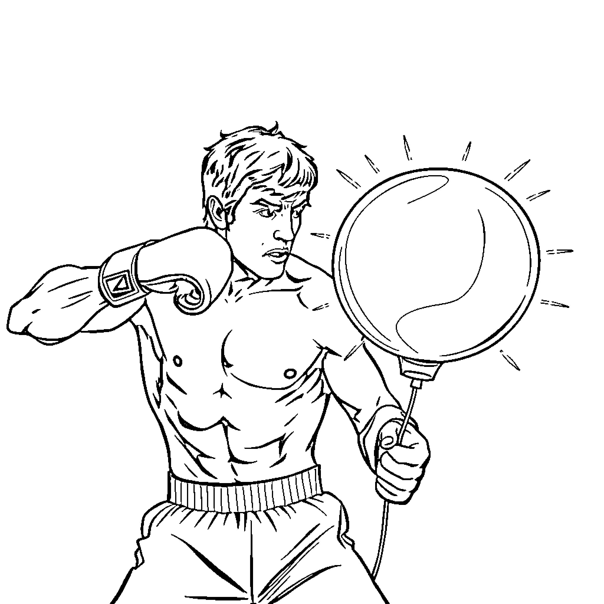Rocky's Powerful Pose with Illuminating Light Coloring Page (free black-and-white line drawing printable PDF for all, from beginners to advanced learners, including children, teens, adults, and seniors)