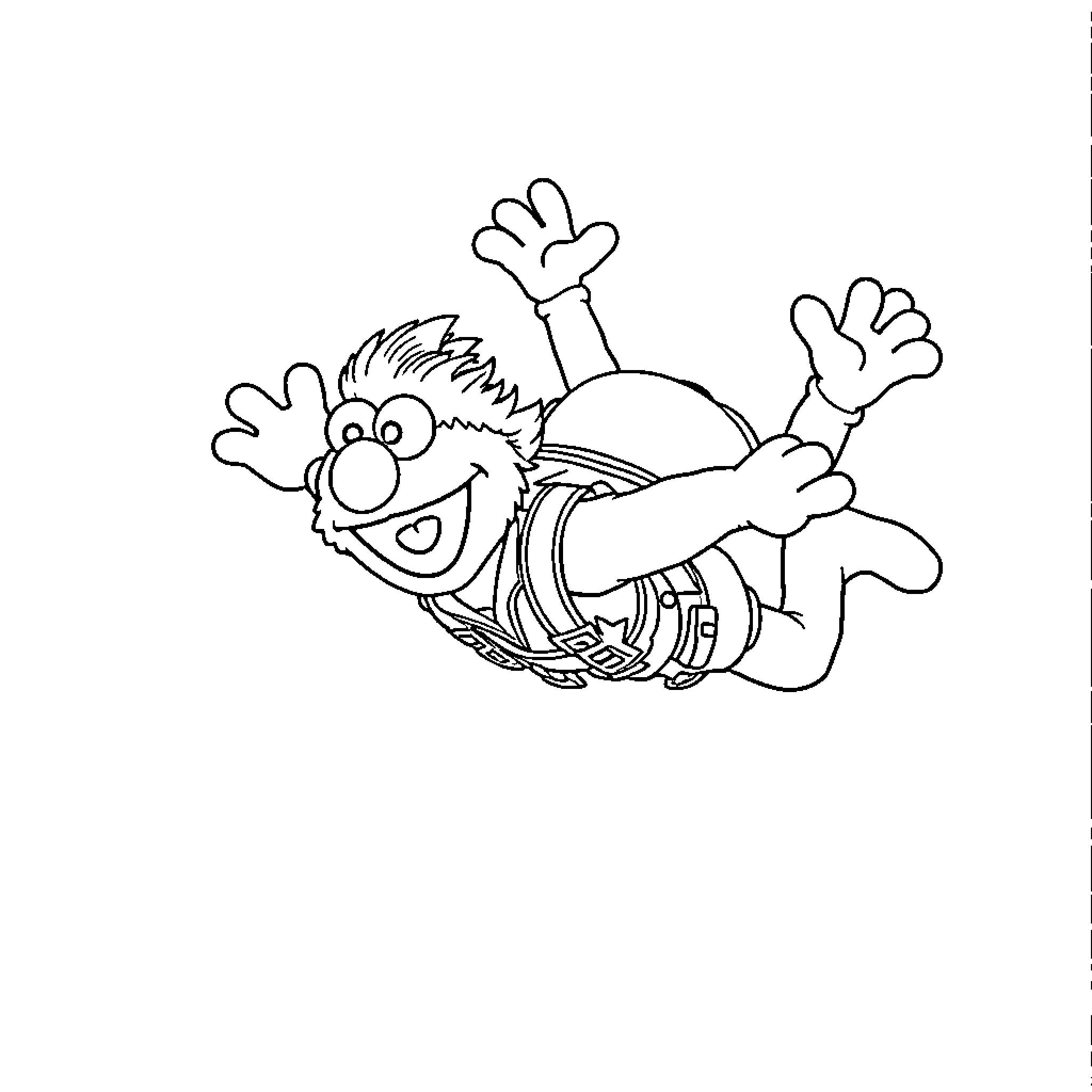 Elmo having fun with his scuba gear Coloring Page (free black-and-white line drawing printable PDF for all, from beginners to advanced learners, including children, teens, adults, and seniors)