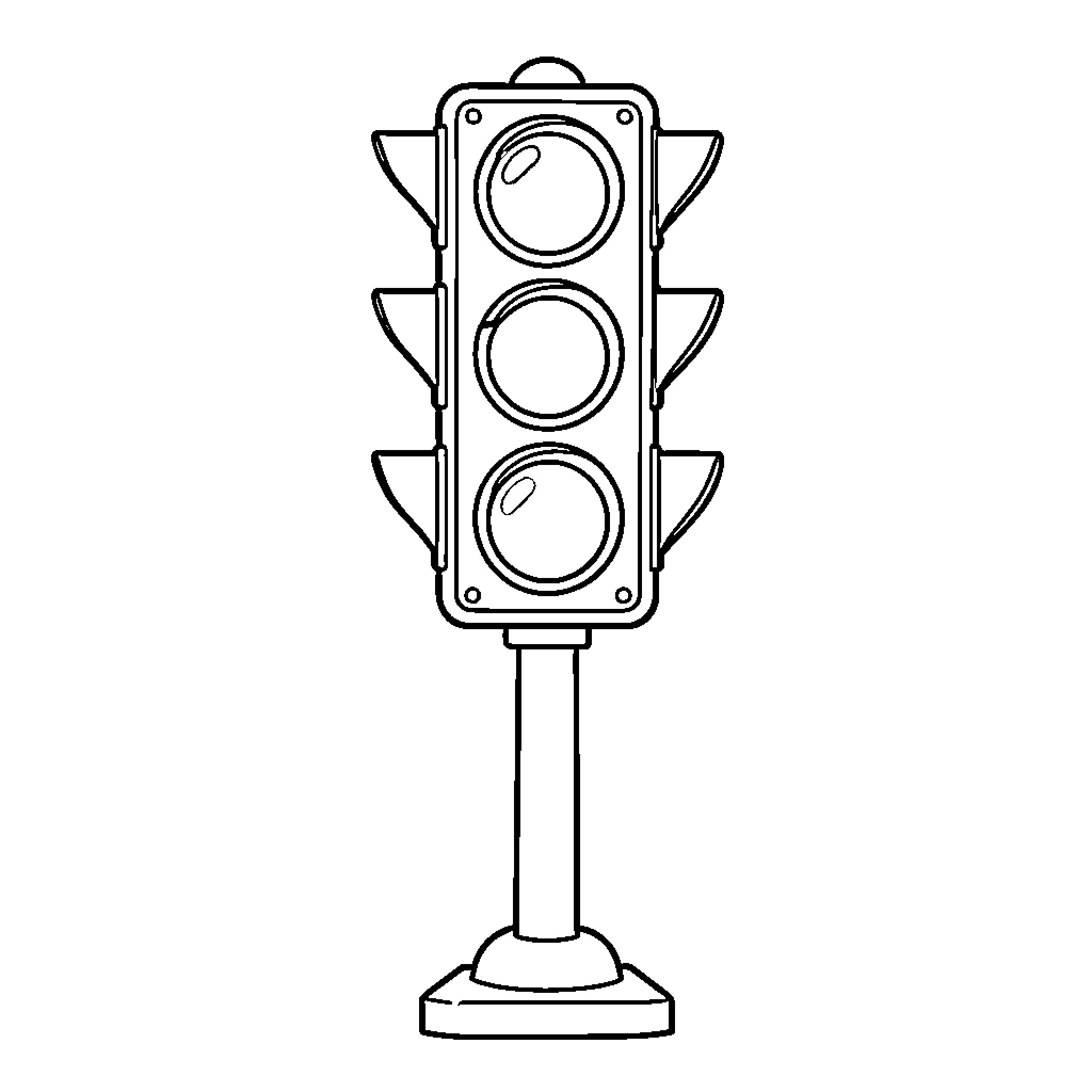 Traffic Light Signals on Pedestal Coloring Page (free black-and-white line drawing printable PDF for all, from beginners to advanced learners, including children, teens, adults, and seniors)