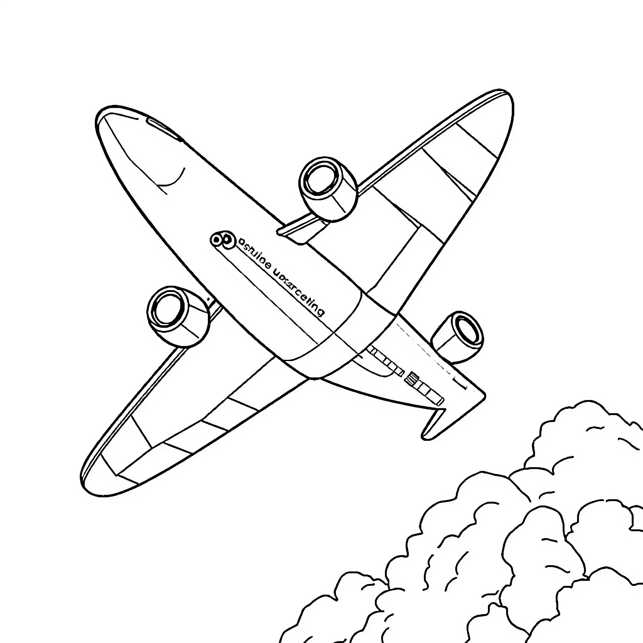 Airplane in flight above the clouds Coloring Page (free black-and-white line drawing printable PDF for all, from beginners to advanced learners, including children, teens, adults, and seniors)