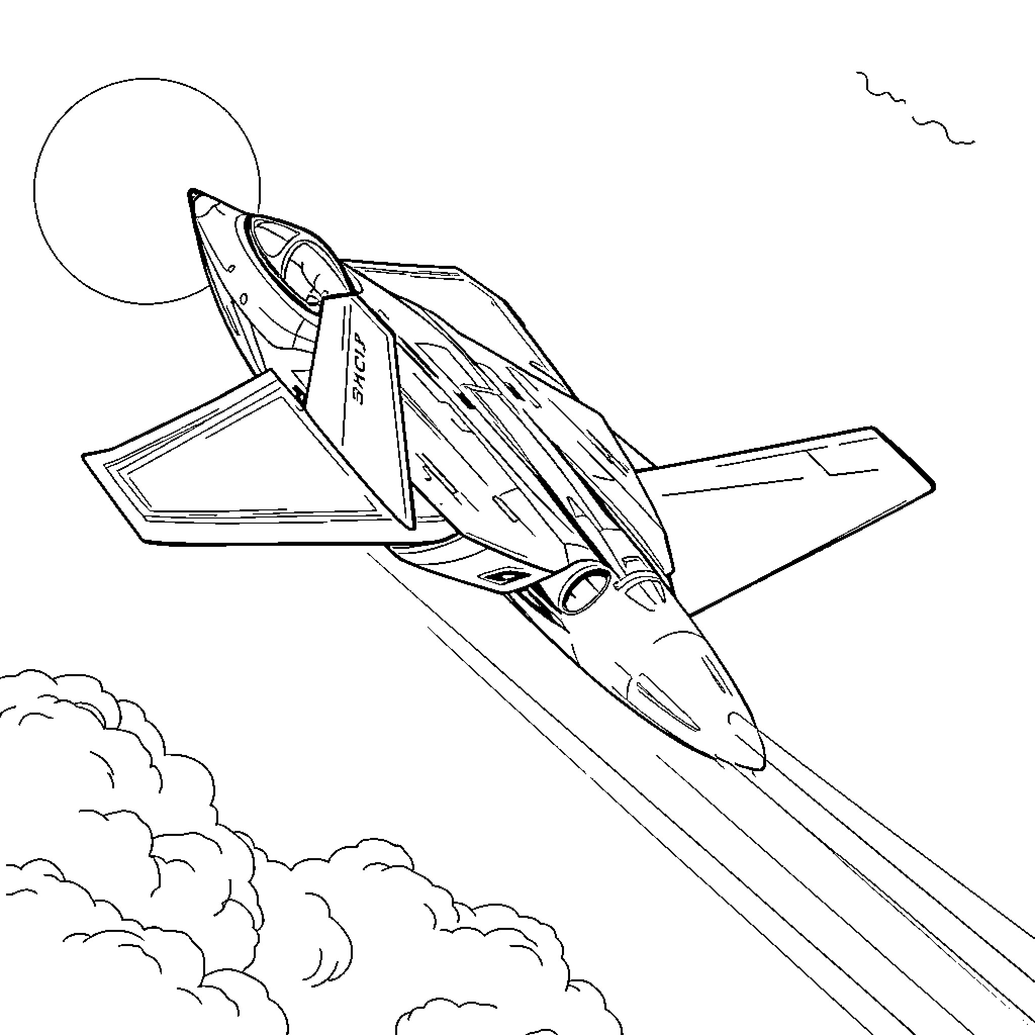F-22 Raptor soaring through the sky Coloring Page (free black-and-white line drawing printable PDF for all, from beginners to advanced learners, including children, teens, adults, and seniors)