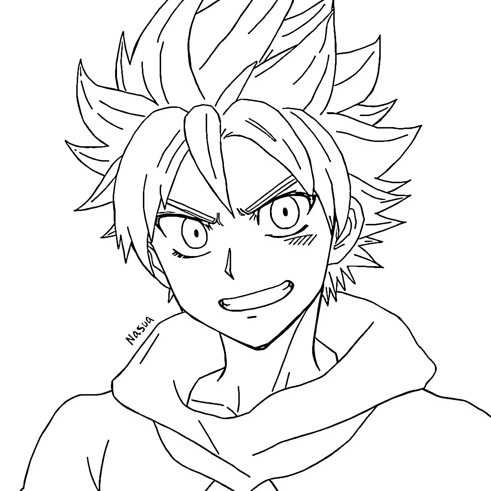 Natsu's Determined Expression Coloring Page (free black-and-white line drawing printable PDF for all, from beginners to advanced learners, including children, teens, adults, and seniors)