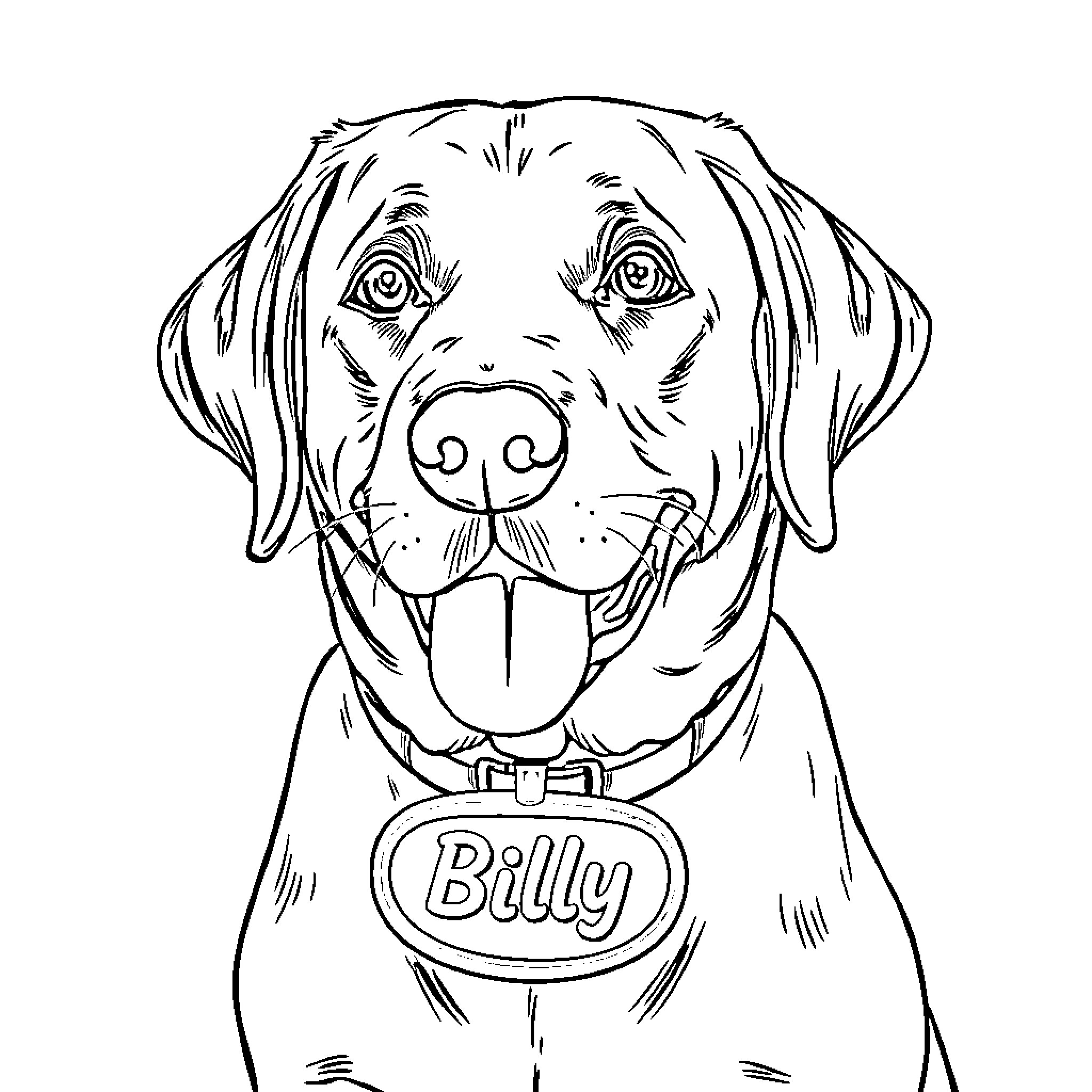 Labrador dog with a collar tag Coloring Page (free black-and-white line drawing printable PDF for all, from beginners to advanced learners, including children, teens, adults, and seniors)
