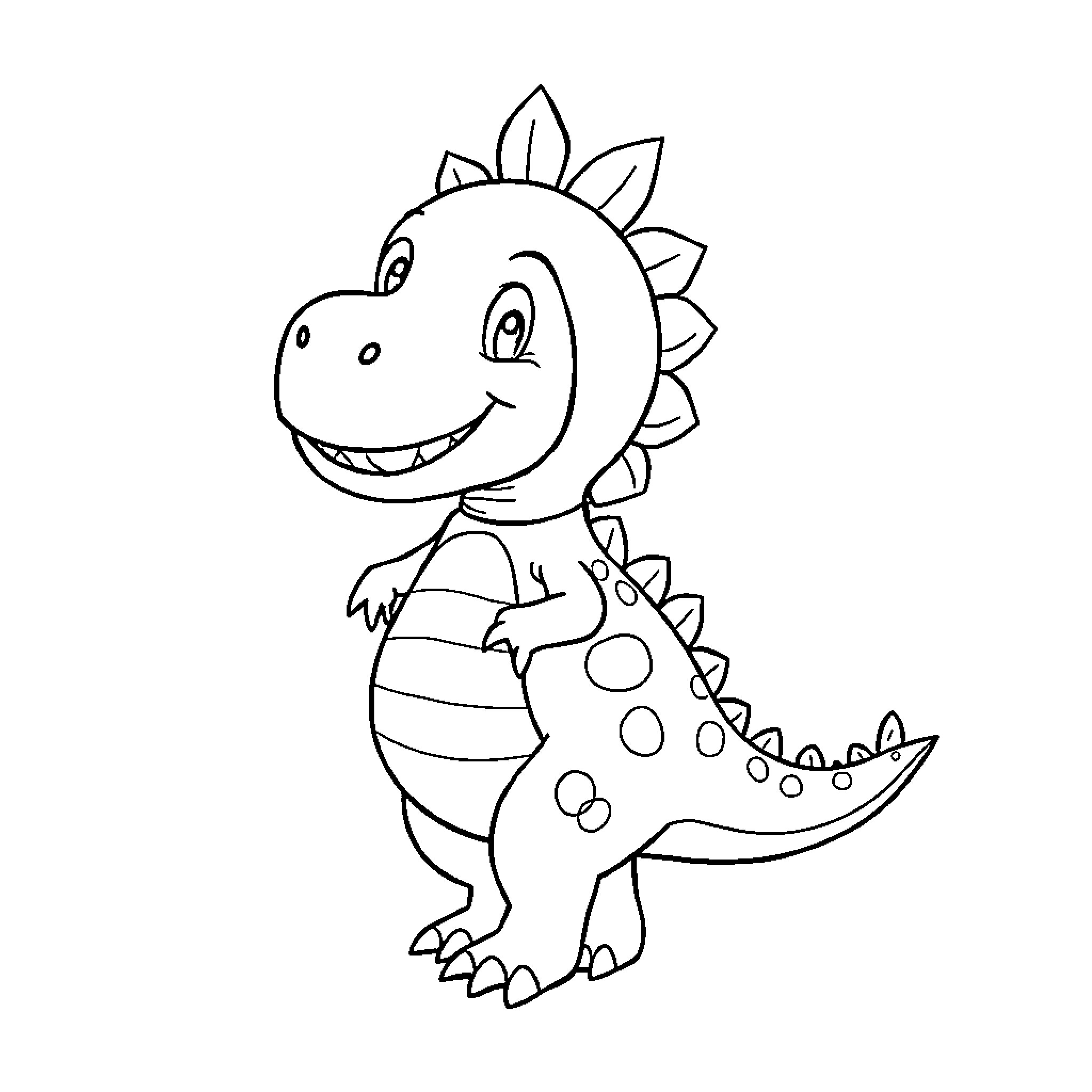 Labubu the Cheerful Dinosaur Coloring Page (free black-and-white line drawing printable PDF for all, from beginners to advanced learners, including children, teens, adults, and seniors)