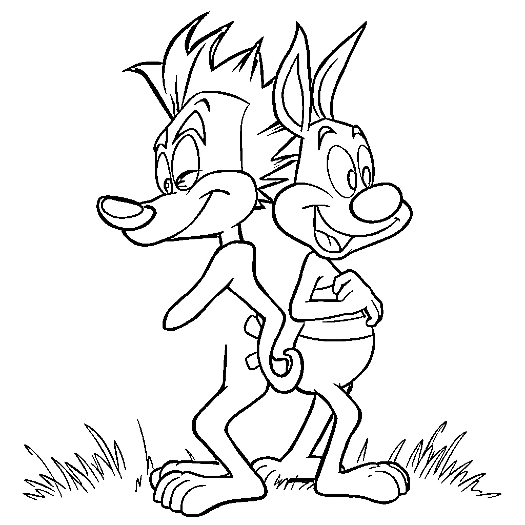 Ren and Stimpy Playfully Posing in Nature Coloring Page (free black-and-white line drawing printable PDF for all, from beginners to advanced learners, including children, teens, adults, and seniors)