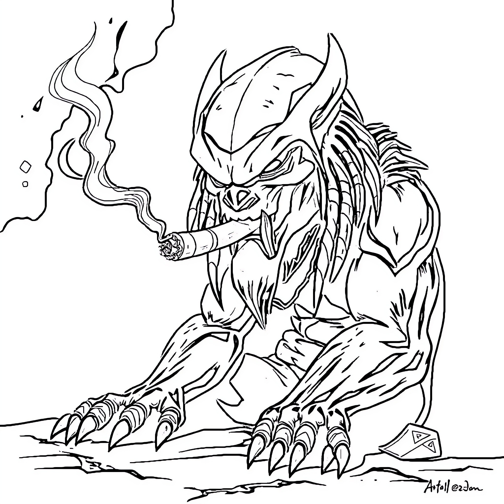 Predator stalking its prey with intense focus Coloring Page (free black-and-white line drawing printable PDF for all, from beginners to advanced learners, including children, teens, adults, and seniors)