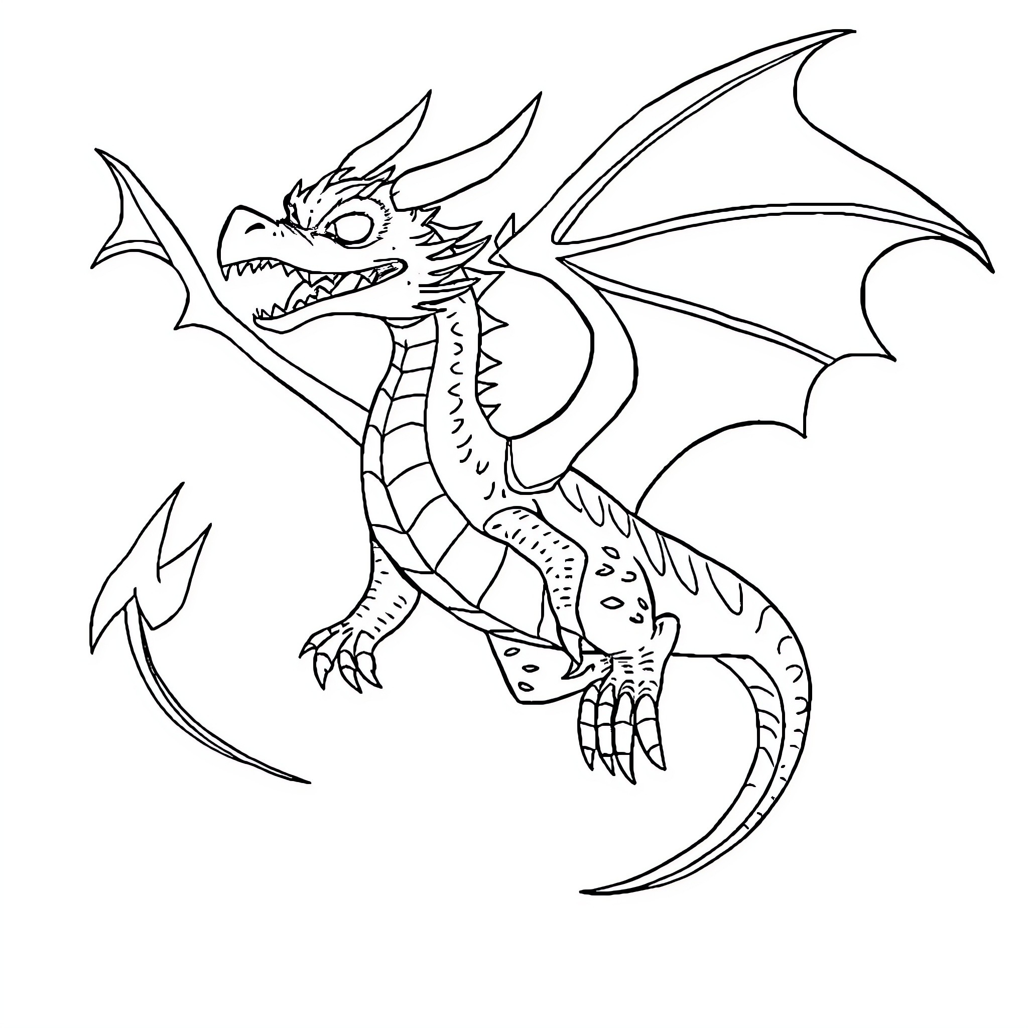 Blaze the Fierce Dragon's Bold Encounter Coloring Page (free black-and-white line drawing printable PDF for all, from beginners to advanced learners, including children, teens, adults, and seniors)