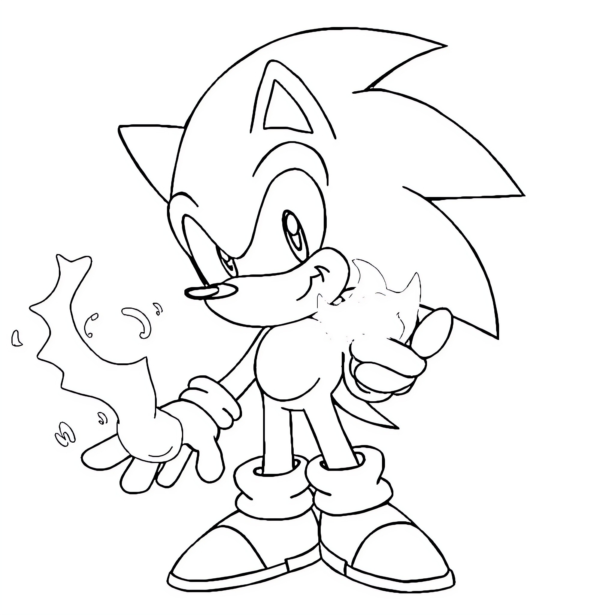 Sonic the Hedgehog in action pose Coloring Page (free black-and-white line drawing printable PDF for all, from beginners to advanced learners, including children, teens, adults, and seniors)