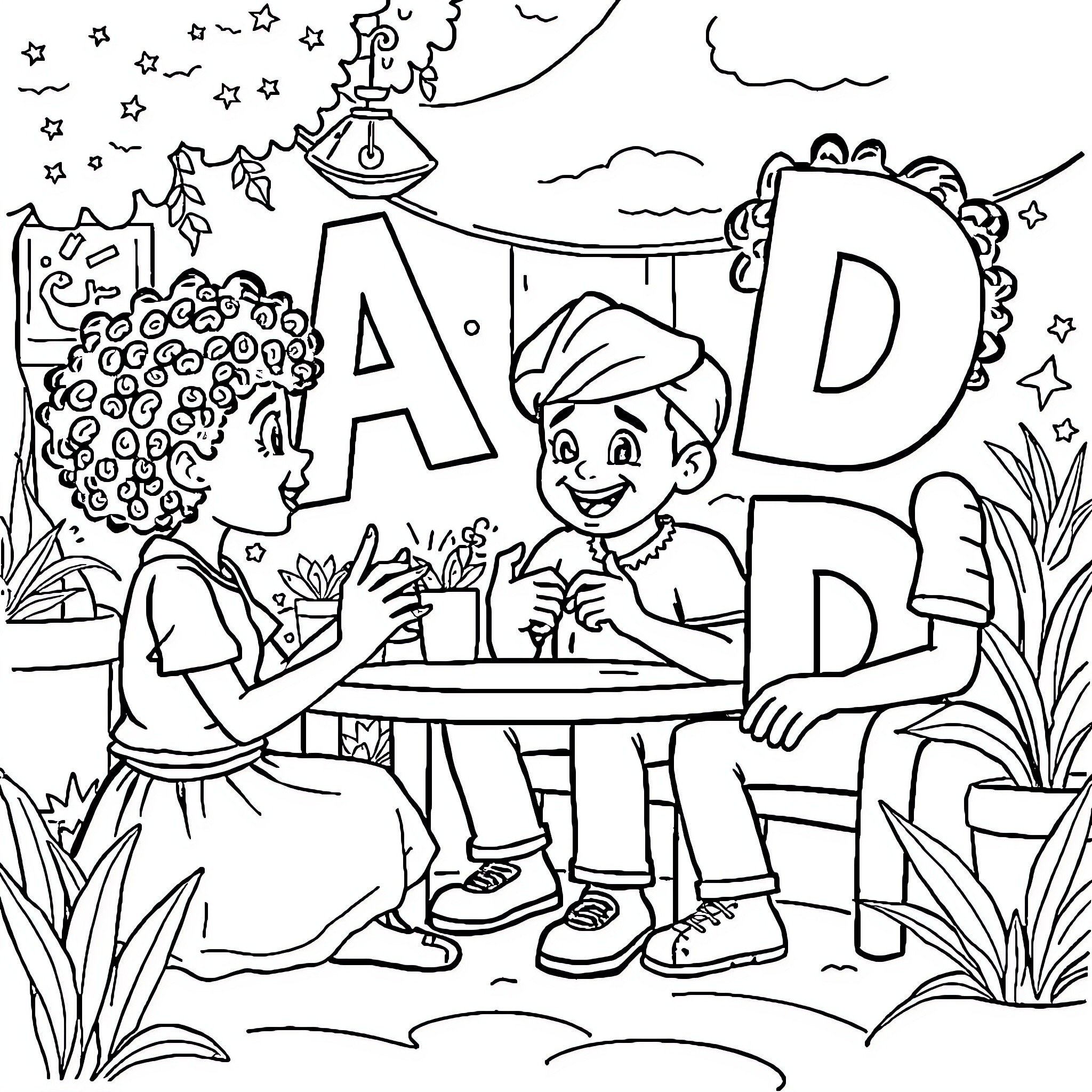 A Delightful Artistic Display Coloring Page (free black-and-white line drawing printable PDF for all, from beginners to advanced learners, including children, teens, adults, and seniors)