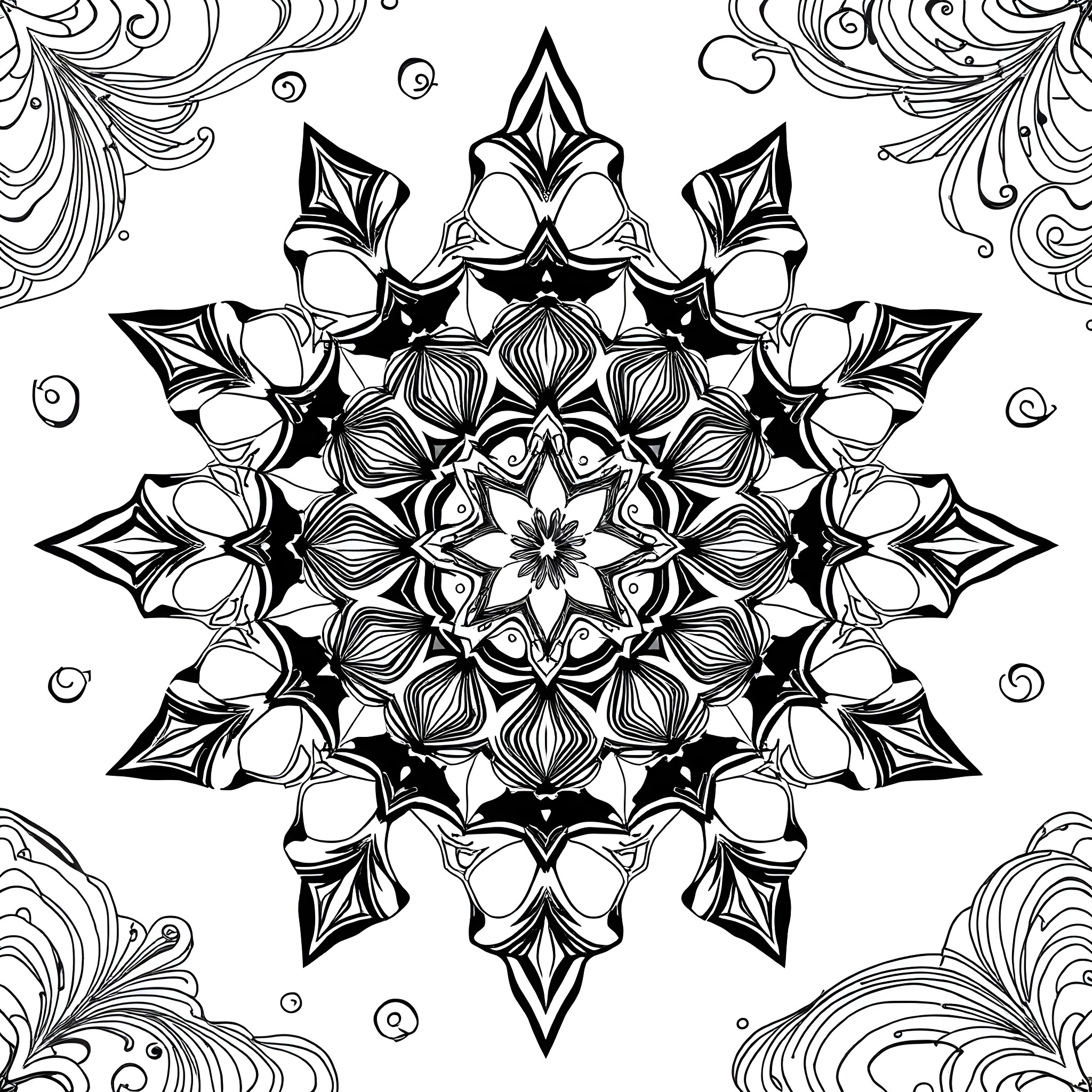 Pattern of Intricate Floral Designs Coloring Page (free black-and-white line drawing printable PDF for all, from beginners to advanced learners, including children, teens, adults, and seniors)