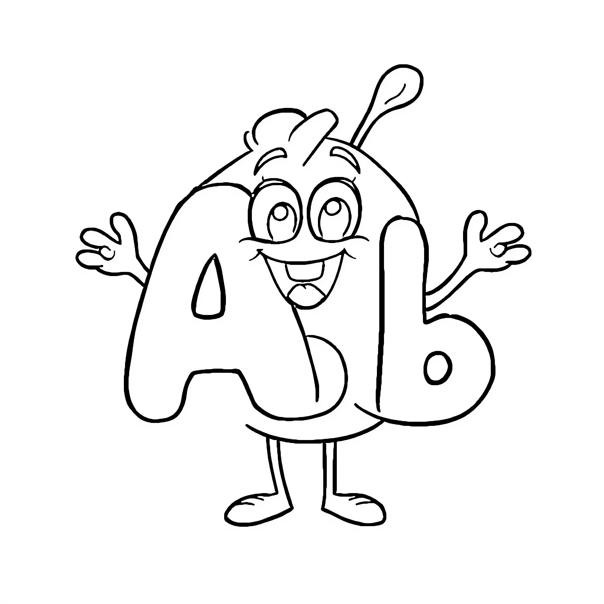 Alphabet characters happily expressing themselves Coloring Page (free black-and-white line drawing printable PDF for all, from beginners to advanced learners, including children, teens, adults, and seniors)