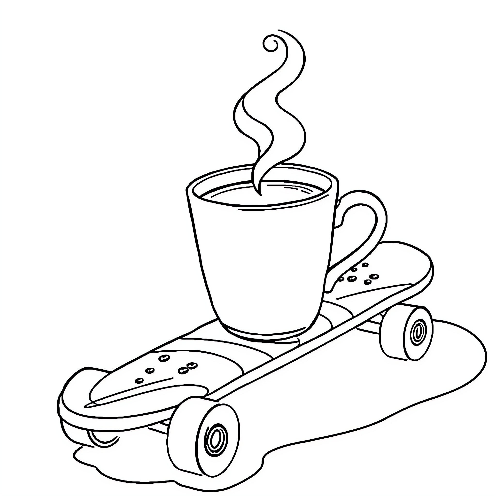 Coffee on the Move Coloring Page (free black-and-white line drawing printable PDF for all, from beginners to advanced learners, including children, teens, adults, and seniors)