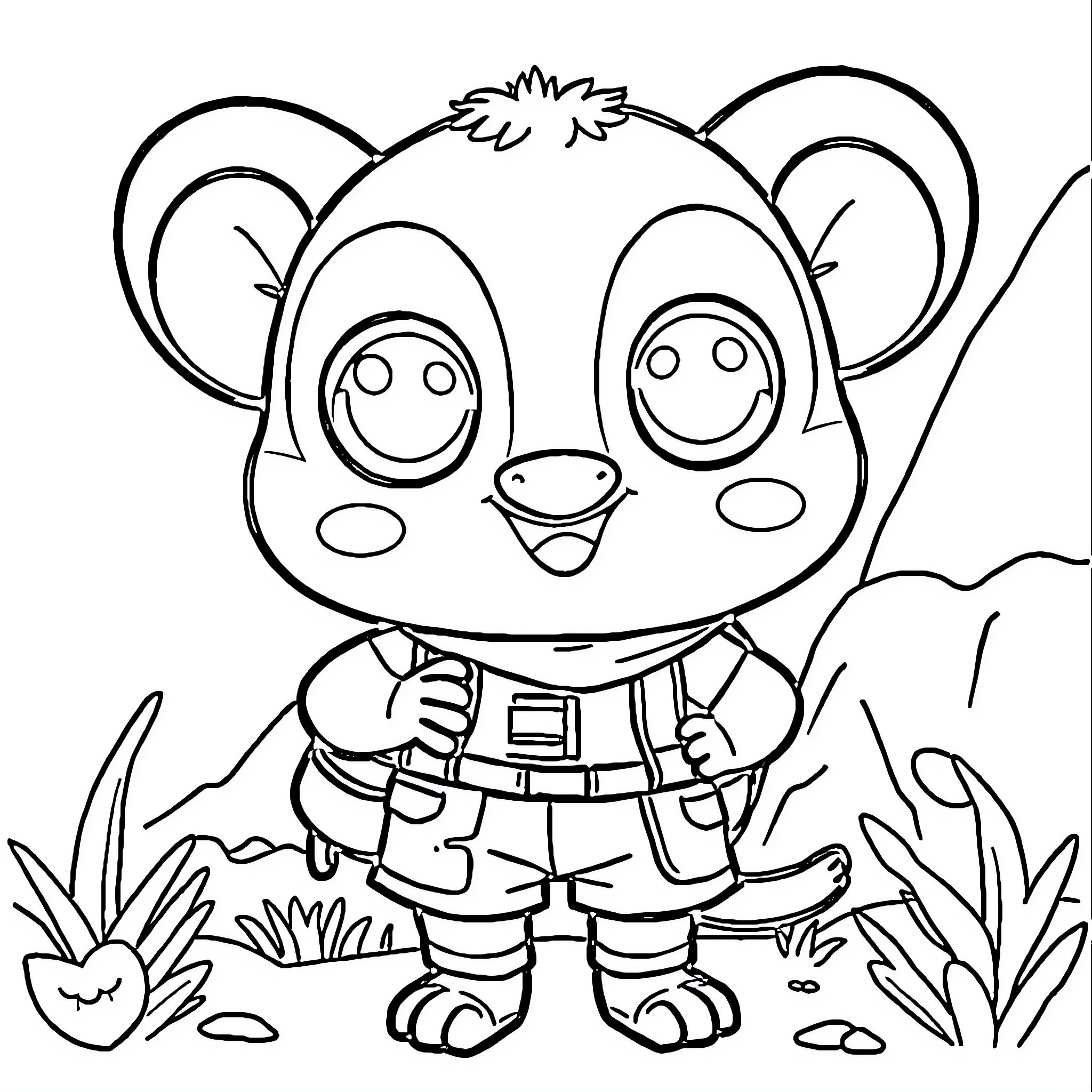 Labubu the Adventurous Panda Explorer Coloring Page (free black-and-white line drawing printable PDF for all, from beginners to advanced learners, including children, teens, adults, and seniors)