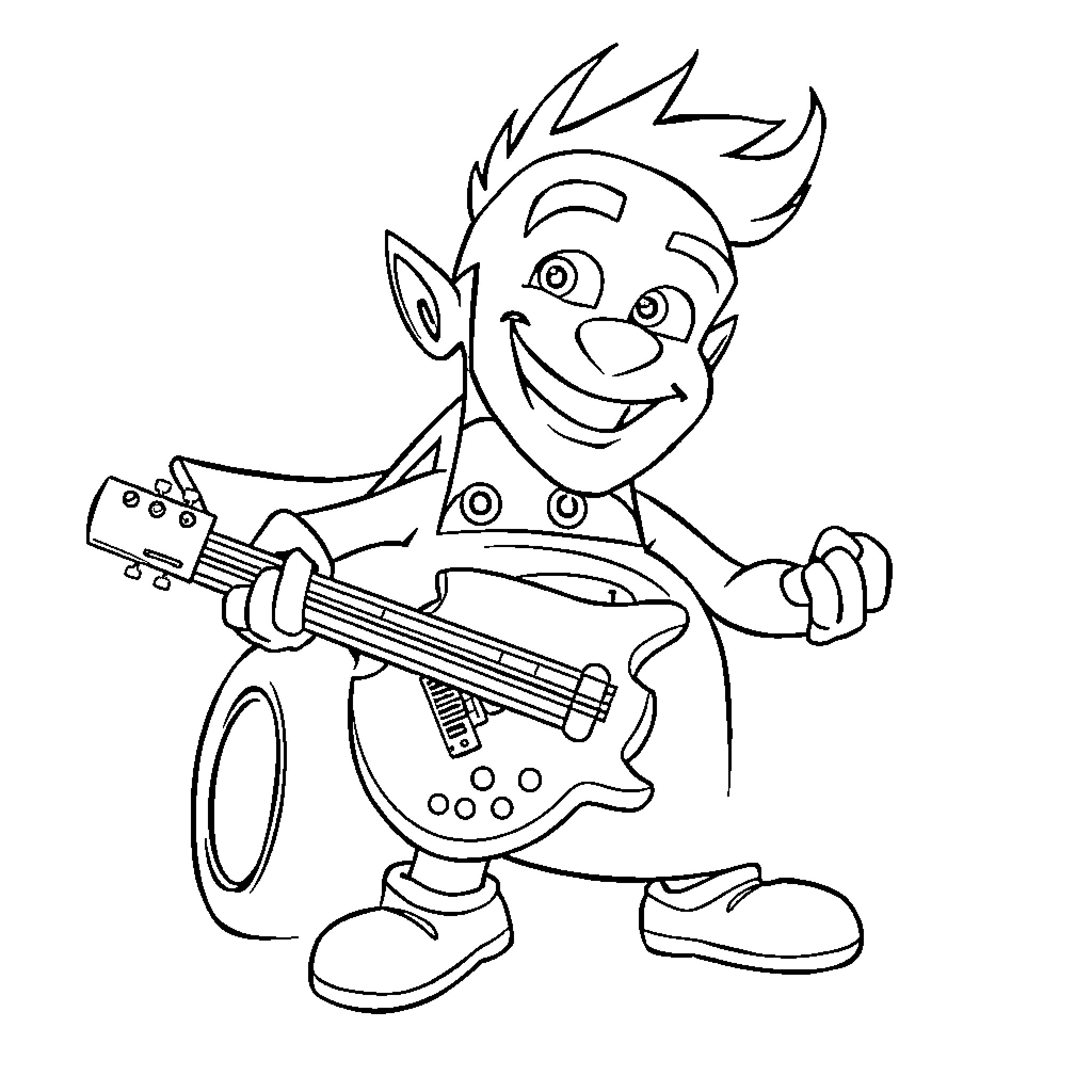 Flash McQueen playing guitar happily Coloring Page (free black-and-white line drawing printable PDF for all, from beginners to advanced learners, including children, teens, adults, and seniors)
