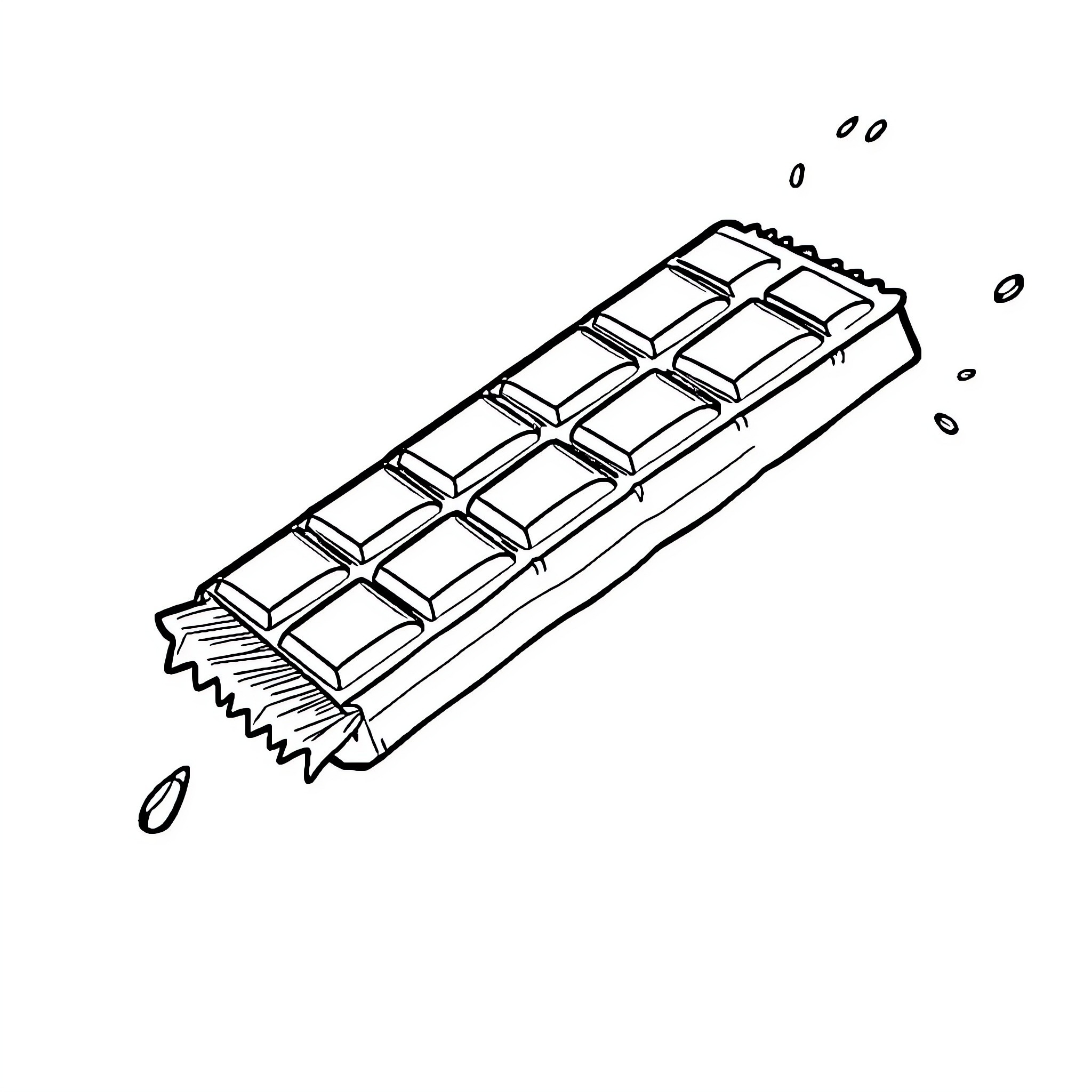 Flying Chocolate Bars Soaring Through the Air Coloring Page (free black-and-white line drawing printable PDF for all, from beginners to advanced learners, including children, teens, adults, and seniors)