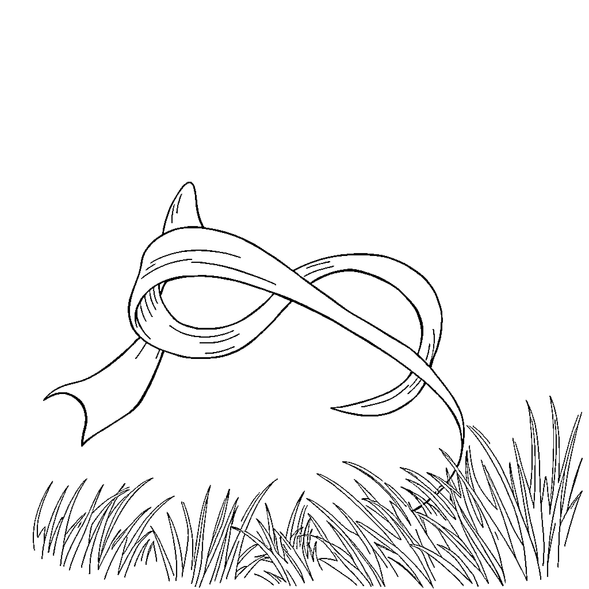 Ribbon floating whimsically among grass blades Coloring Page (free black-and-white line drawing printable PDF for all, from beginners to advanced learners, including children, teens, adults, and seniors)