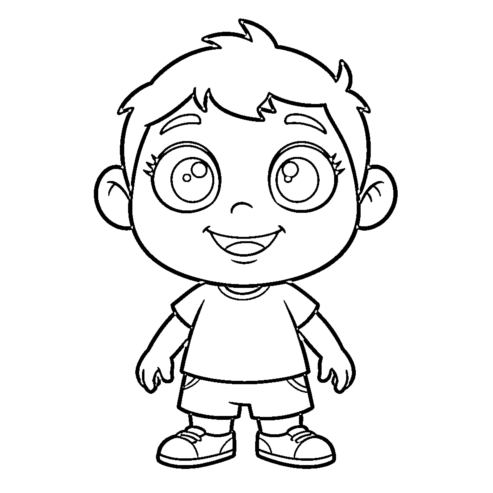 Blue Character with Cheerful Expression Coloring Page (free black-and-white line drawing printable PDF for all, from beginners to advanced learners, including children, teens, adults, and seniors)