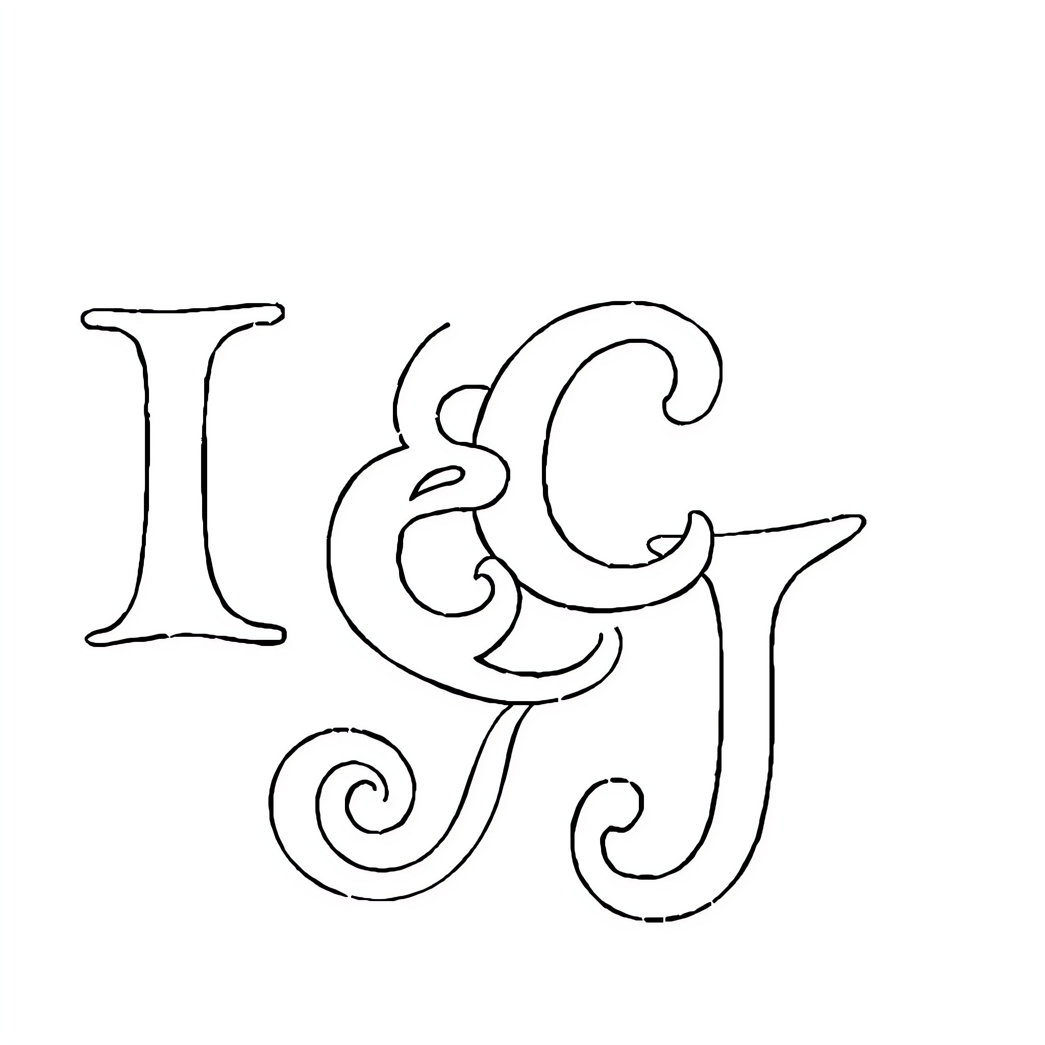 Lettre monogramme calligraphique décoratif Coloring Page (free black-and-white line drawing printable PDF for all, from beginners to advanced learners, including children, teens, adults, and seniors)