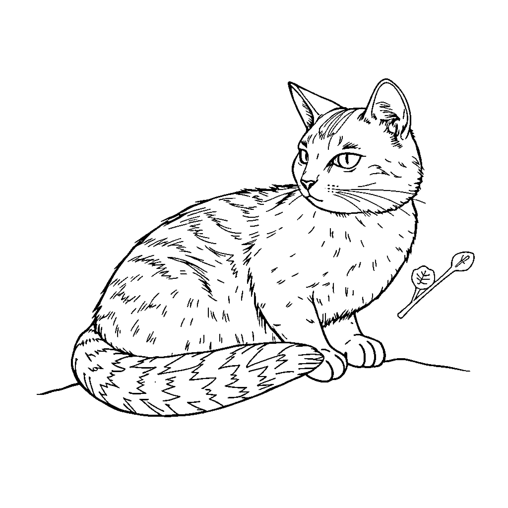 Frog-shaped cat playing with toy Coloring Page (free black-and-white line drawing printable PDF for all, from beginners to advanced learners, including children, teens, adults, and seniors)
