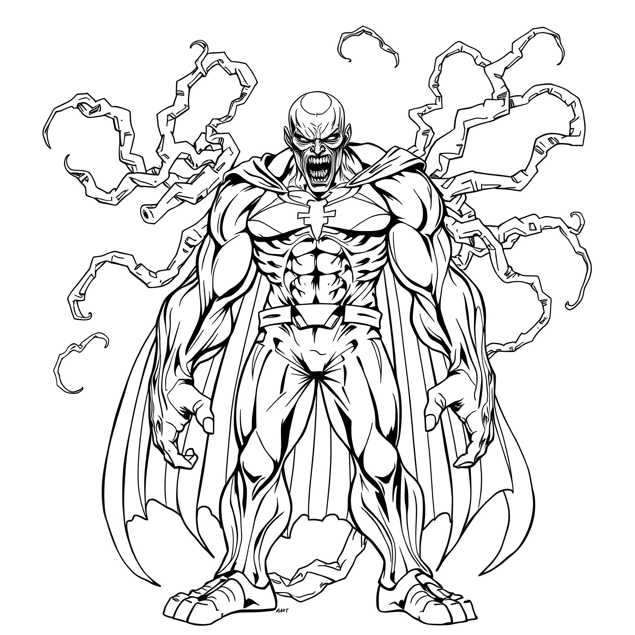 Bizarnage of a Monstrous Overlord Coloring Page (free black-and-white line drawing printable PDF for all, from beginners to advanced learners, including children, teens, adults, and seniors)