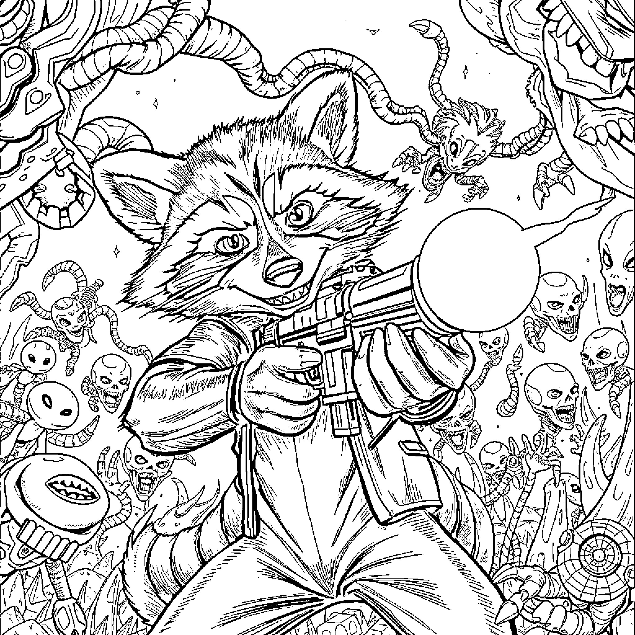 Sly Cooper in a fantastical world of action and adventure Coloring Page (free black-and-white line drawing printable PDF for all, from beginners to advanced learners, including children, teens, adults, and seniors)