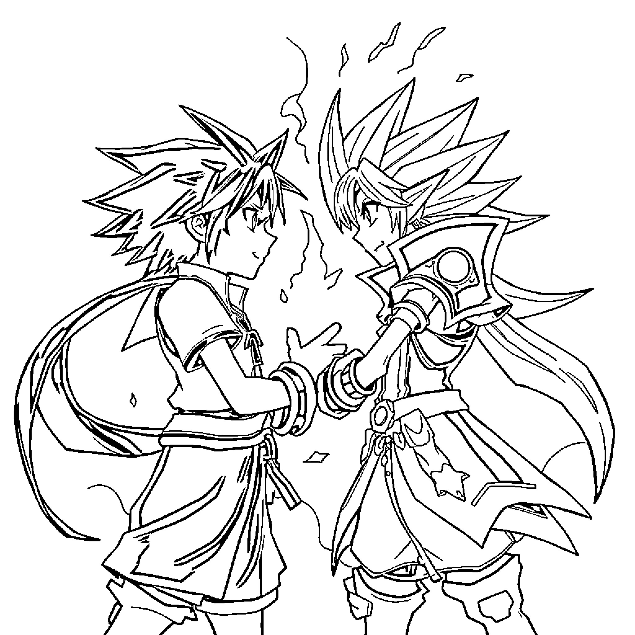 Sora's epic battle with a formidable foe Coloring Page (free black-and-white line drawing printable PDF for all, from beginners to advanced learners, including children, teens, adults, and seniors)