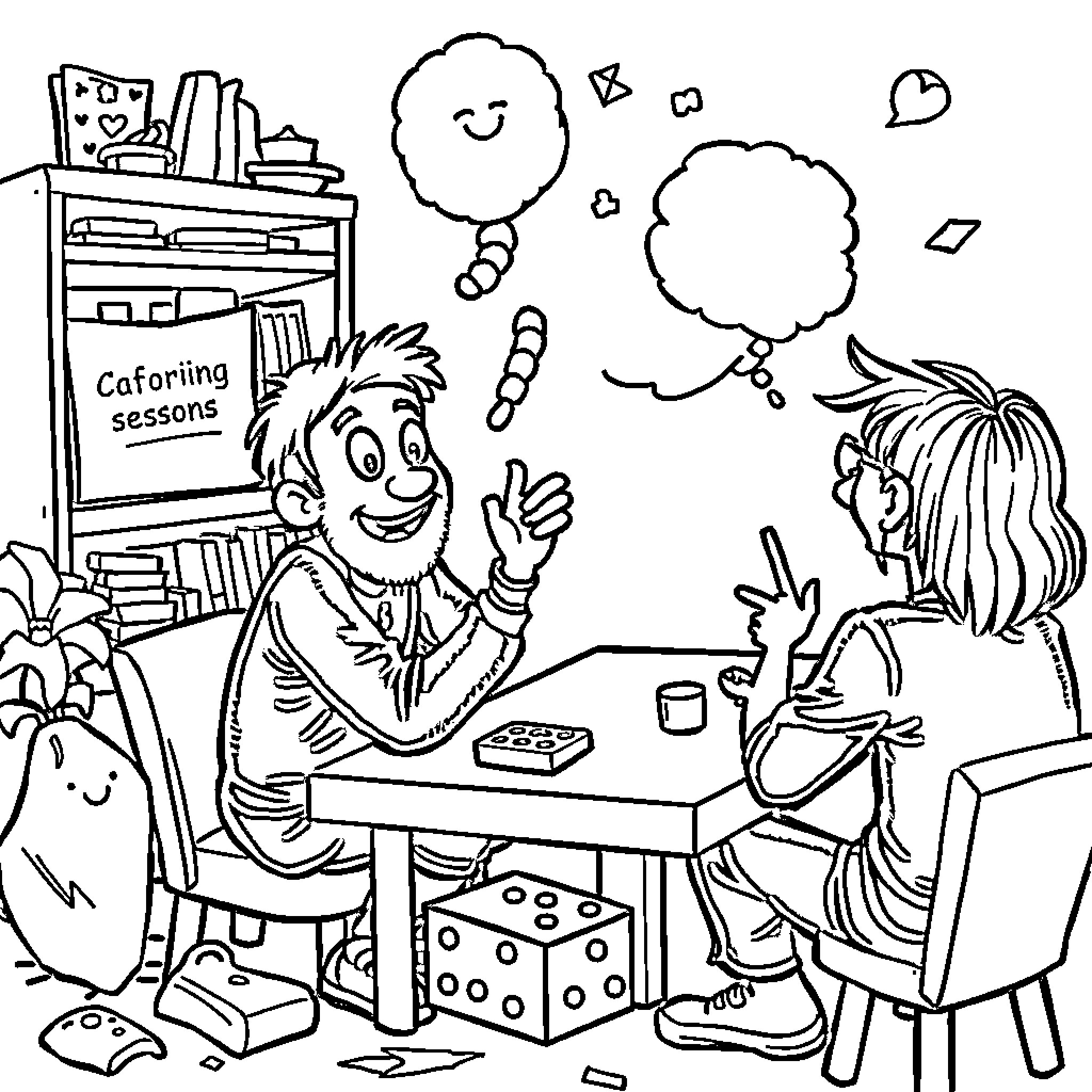 Brainrot: Quirky Characters in Imaginative Setting Coloring Page (free black-and-white line drawing printable PDF for all, from beginners to advanced learners, including children, teens, adults, and seniors)