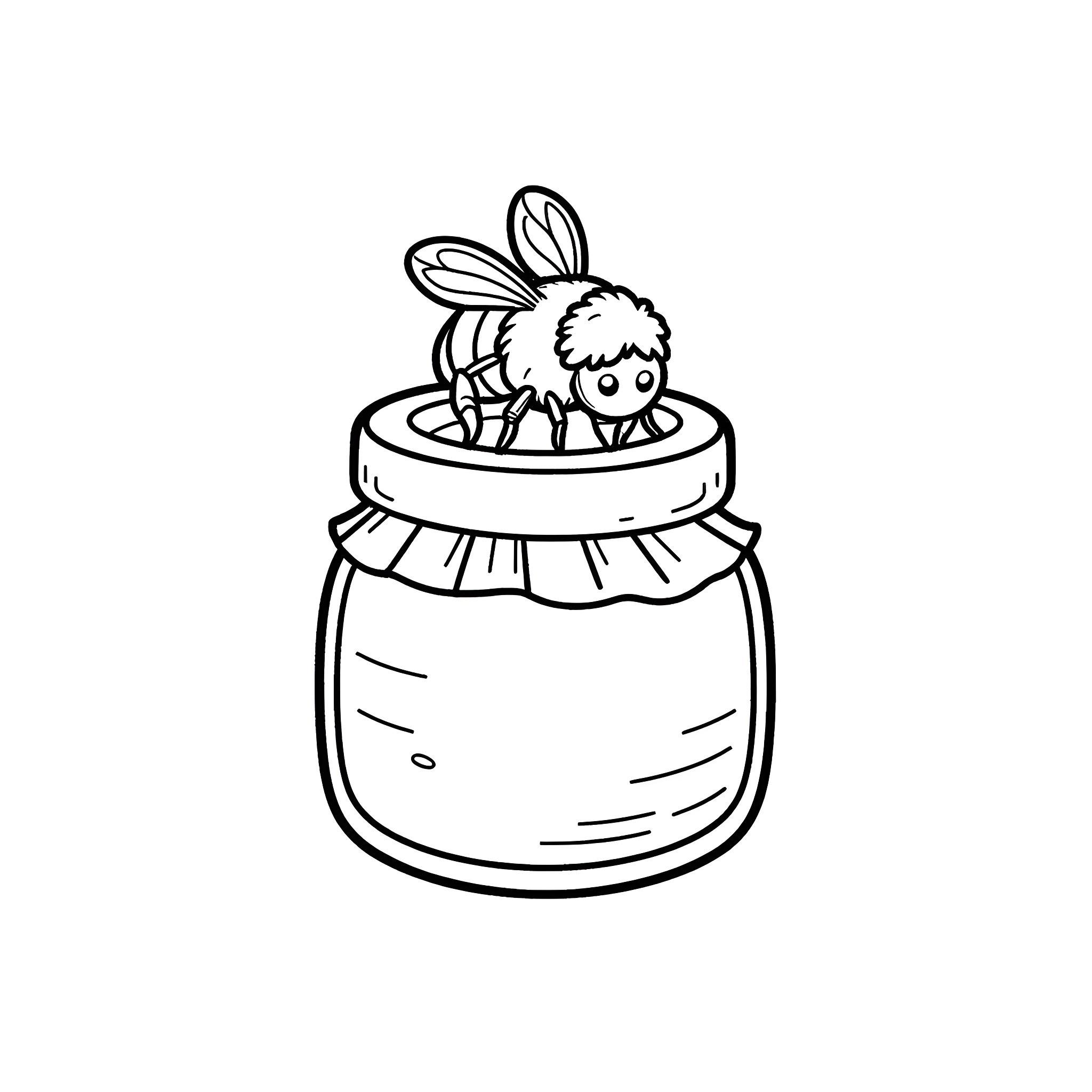 Bumblebee in a glass jar Coloring Page (free black-and-white line drawing printable PDF for all, from beginners to advanced learners, including children, teens, adults, and seniors)