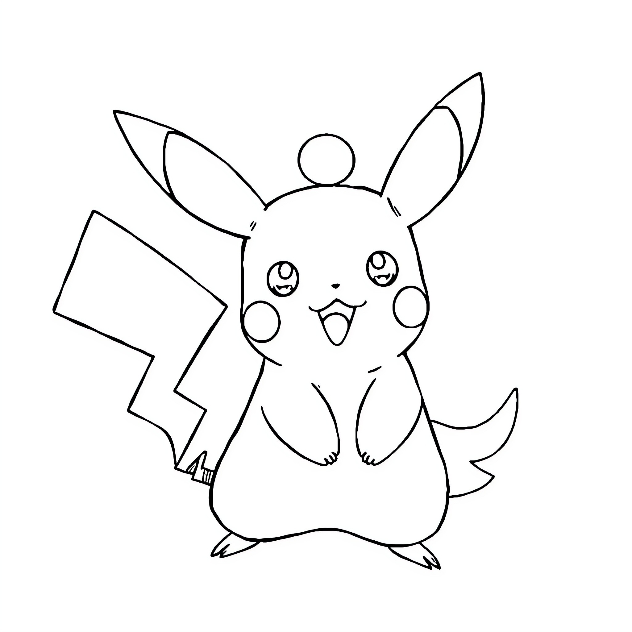 Pikachu happily waving its arms Coloring Page (free black-and-white line drawing printable PDF for all, from beginners to advanced learners, including children, teens, adults, and seniors)