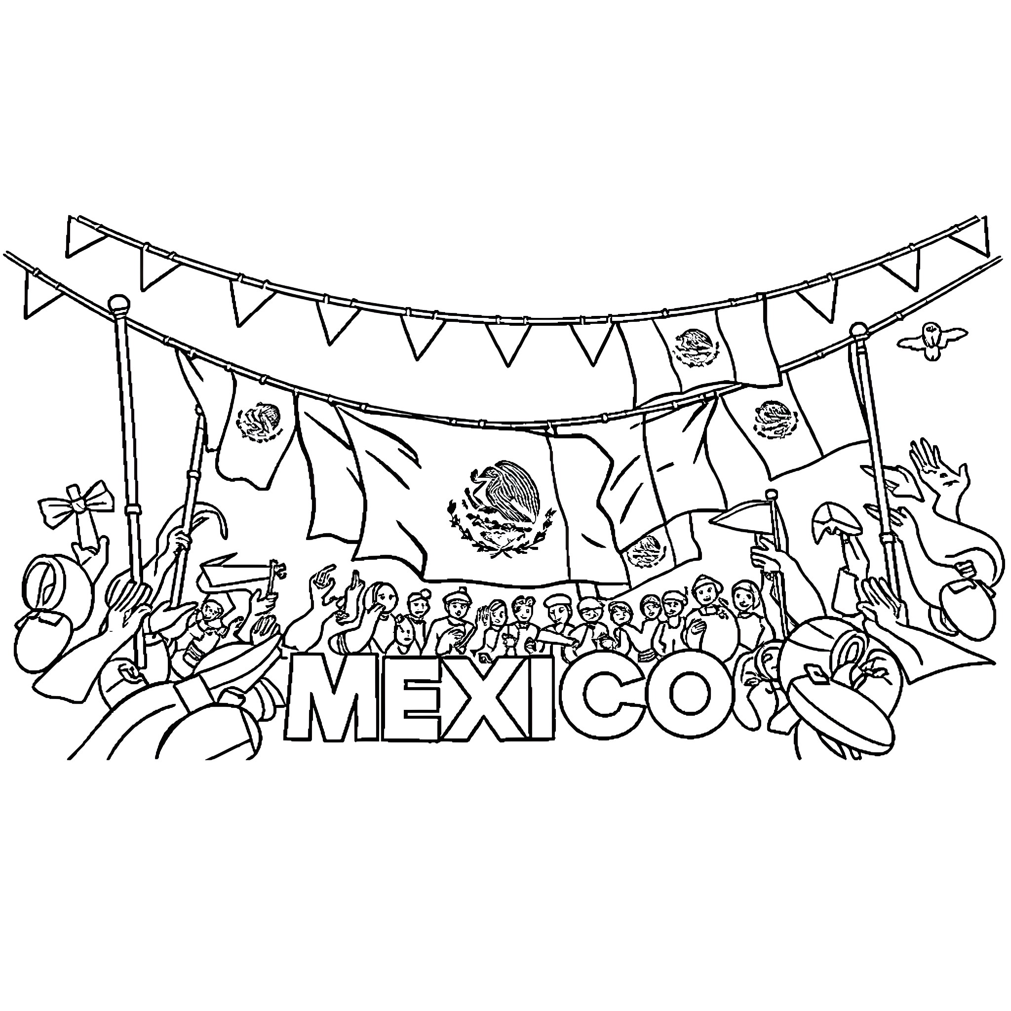 Pride Celebration with Festive Decorations and Crowds Coloring Page (free black-and-white line drawing printable PDF for all, from beginners to advanced learners, including children, teens, adults, and seniors)