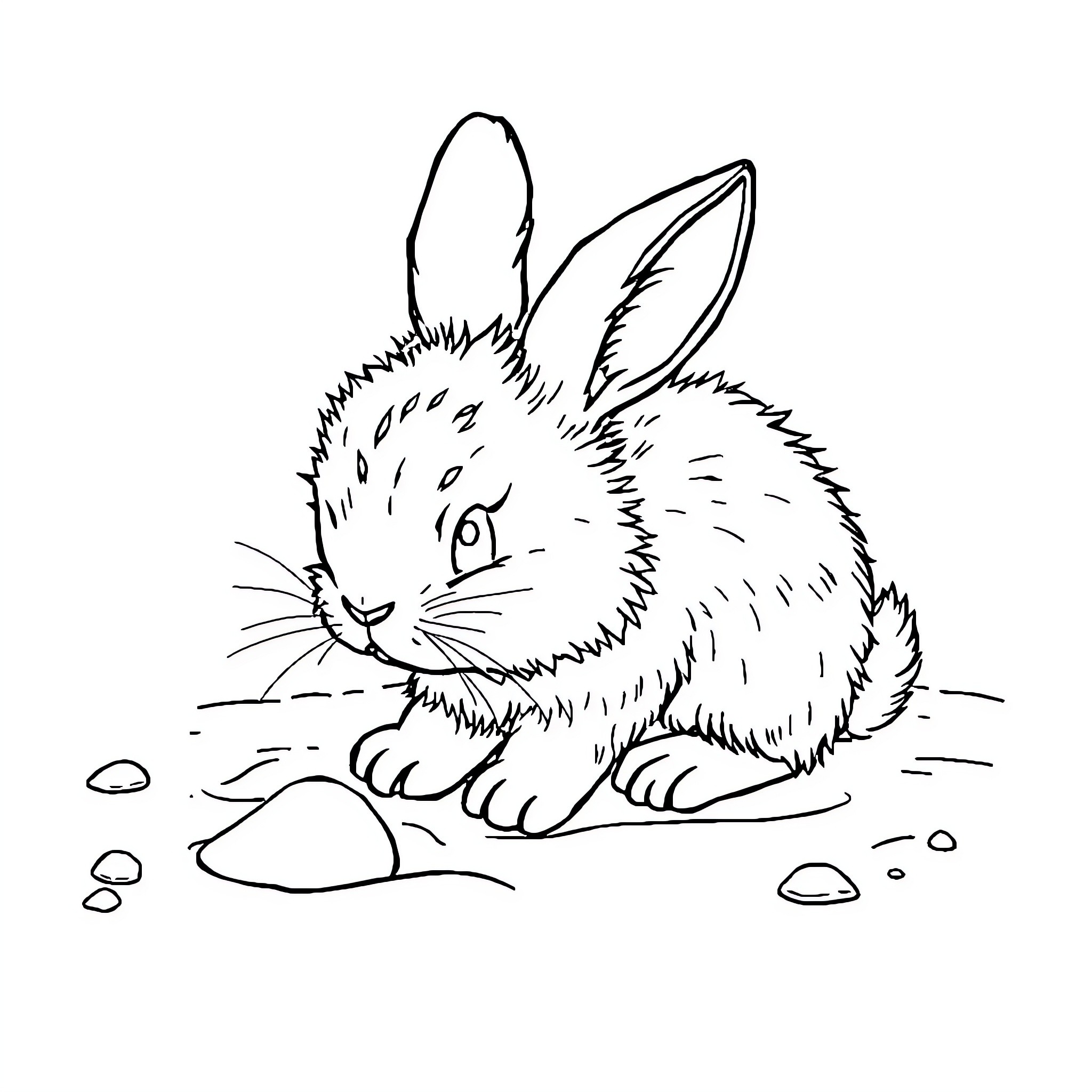 Bunny sitting peacefully in the grass Coloring Page (free black-and-white line drawing printable PDF for all, from beginners to advanced learners, including children, teens, adults, and seniors)