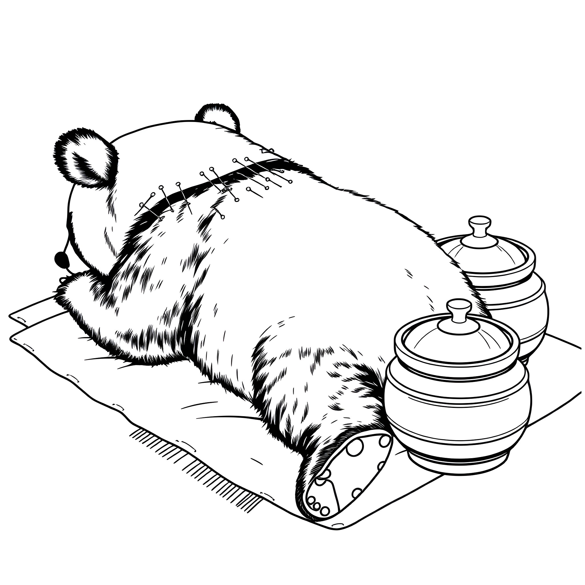 Panda Enjoying a Hearty Meal Coloring Page (free black-and-white line drawing printable PDF for all, from beginners to advanced learners, including children, teens, adults, and seniors)