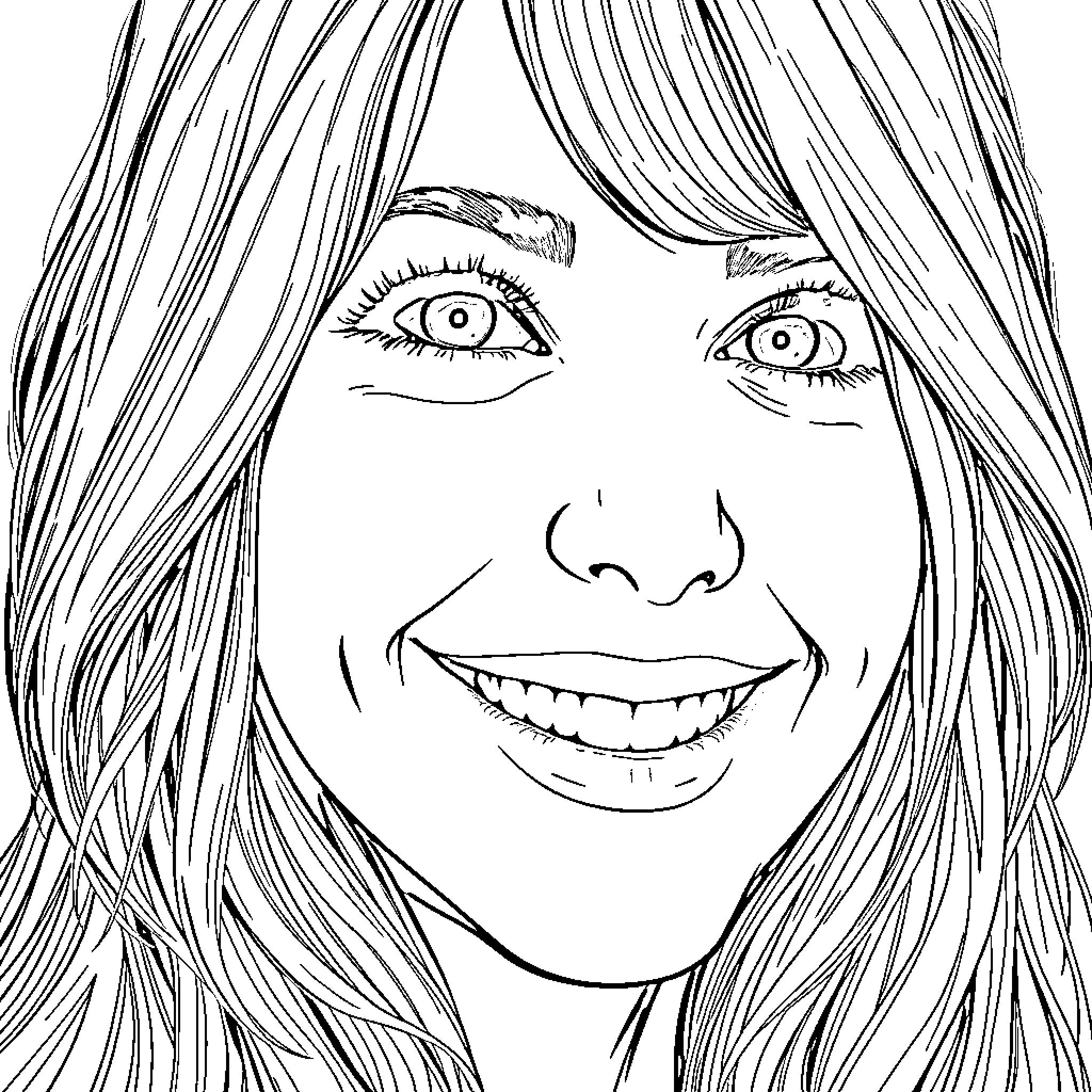 Erika Kirk's joyful expression Coloring Page (free black-and-white line drawing printable PDF for all, from beginners to advanced learners, including children, teens, adults, and seniors)