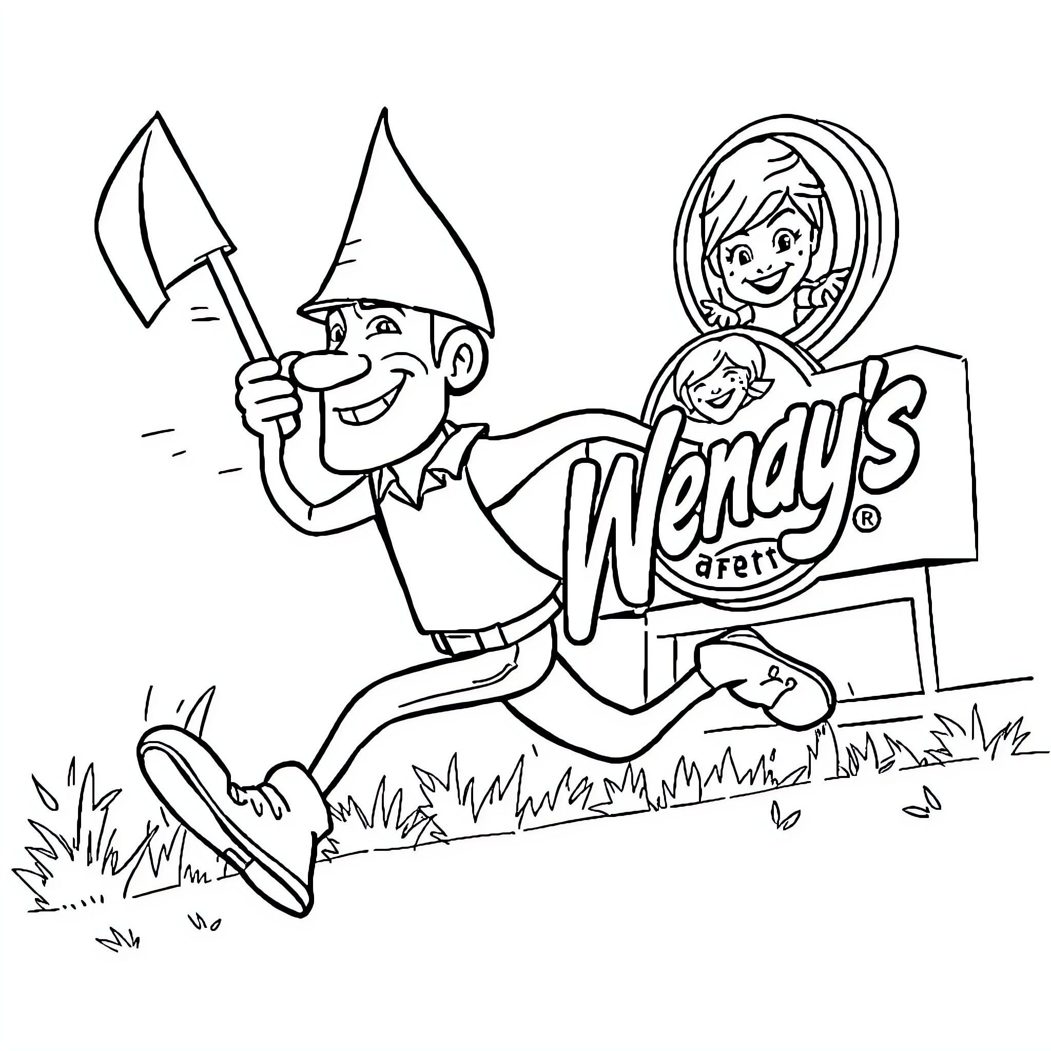 Hatchetman's Cheerful Wendy's Outing Coloring Page (free black-and-white line drawing printable PDF for all, from beginners to advanced learners, including children, teens, adults, and seniors)