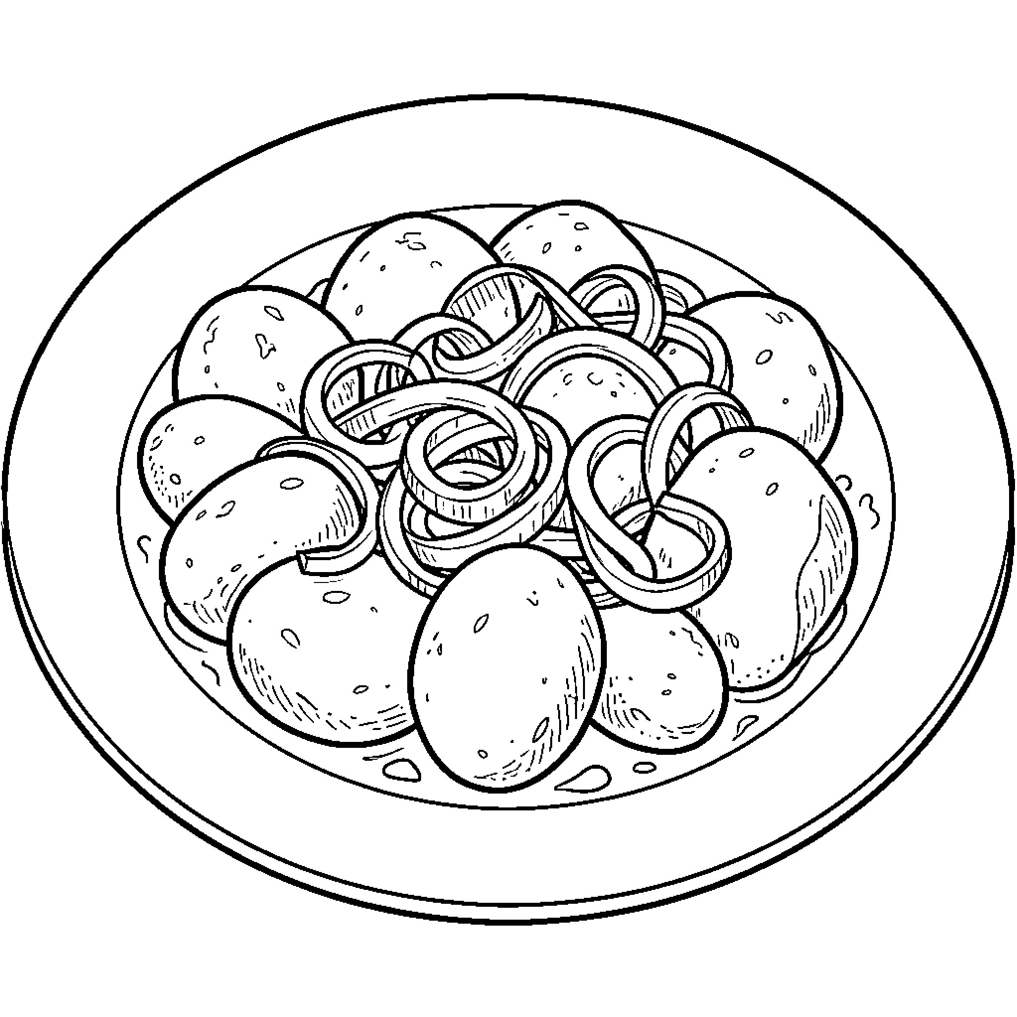 Papa's Hearty Potato Dish Coloring Page (free black-and-white line drawing printable PDF for all, from beginners to advanced learners, including children, teens, adults, and seniors)