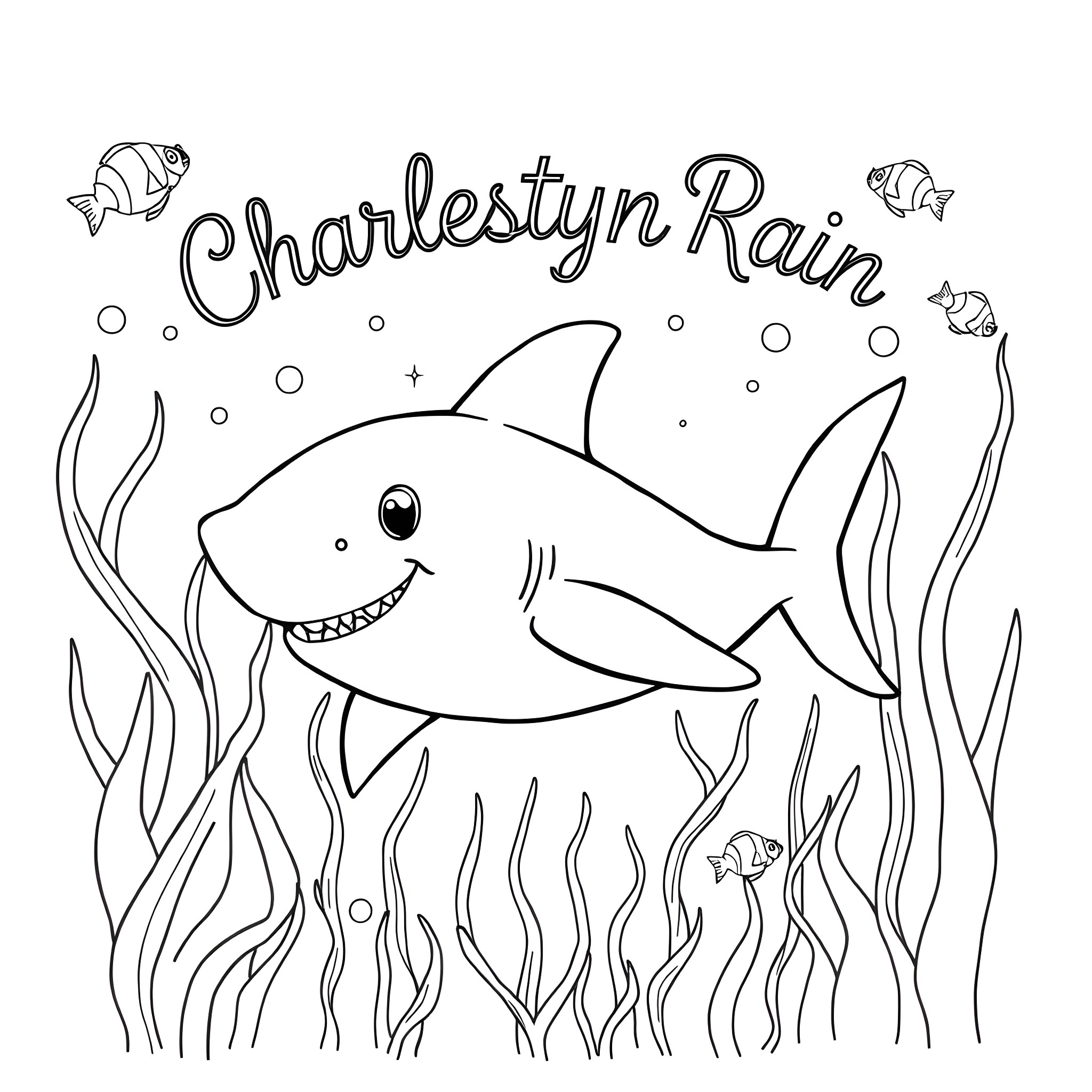 Baby Shark exploring the underwater world Coloring Page (free black-and-white line drawing printable PDF for all, from beginners to advanced learners, including children, teens, adults, and seniors)