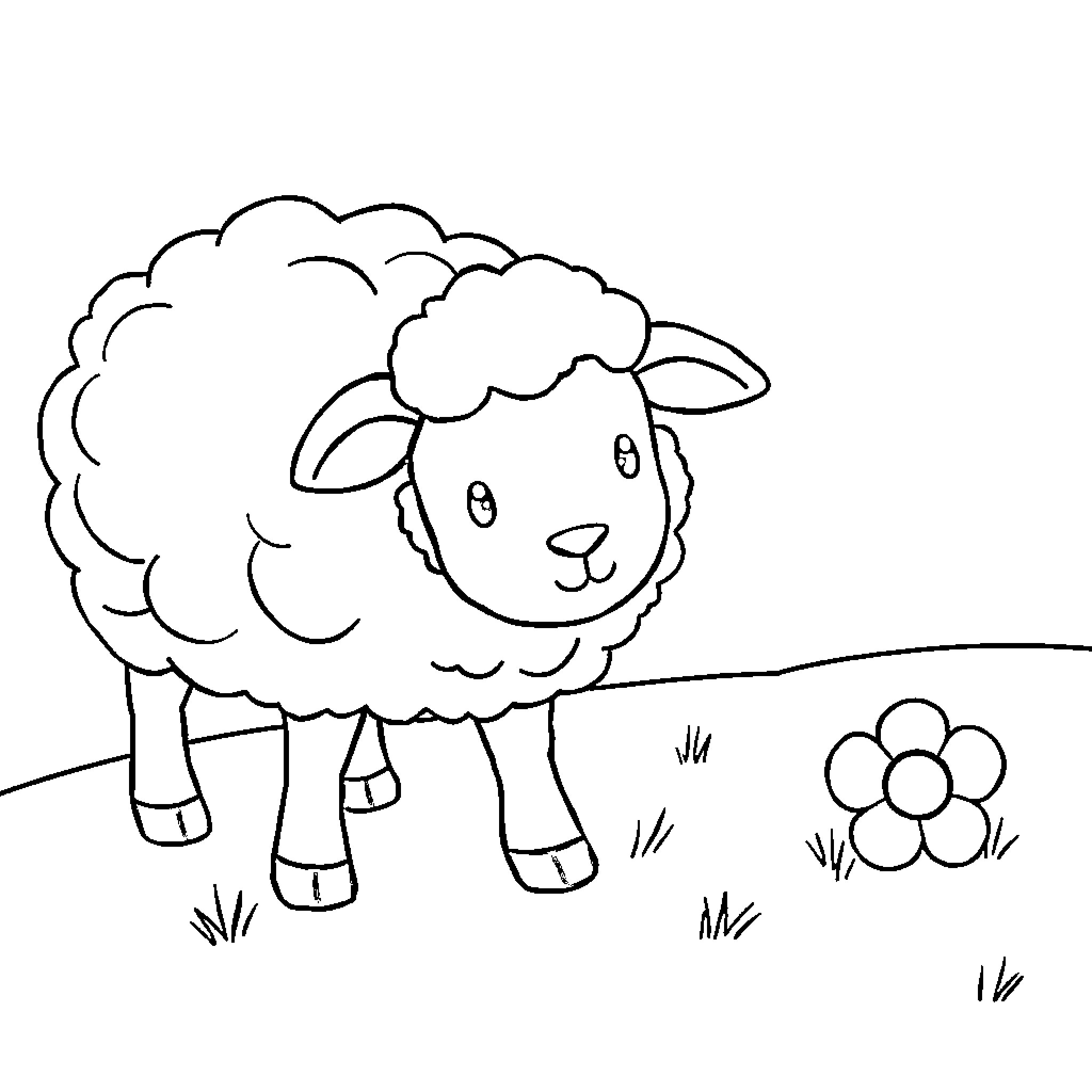 Sheep walking in the field Coloring Page (free black-and-white line drawing printable PDF for all, from beginners to advanced learners, including children, teens, adults, and seniors)