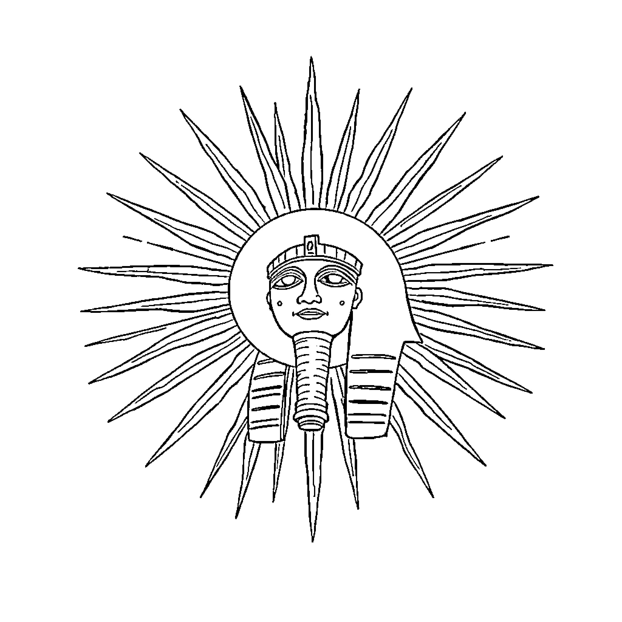 Radiant Egyptian Pharaoh Emerging Coloring Page (free black-and-white line drawing printable PDF for all, from beginners to advanced learners, including children, teens, adults, and seniors)
