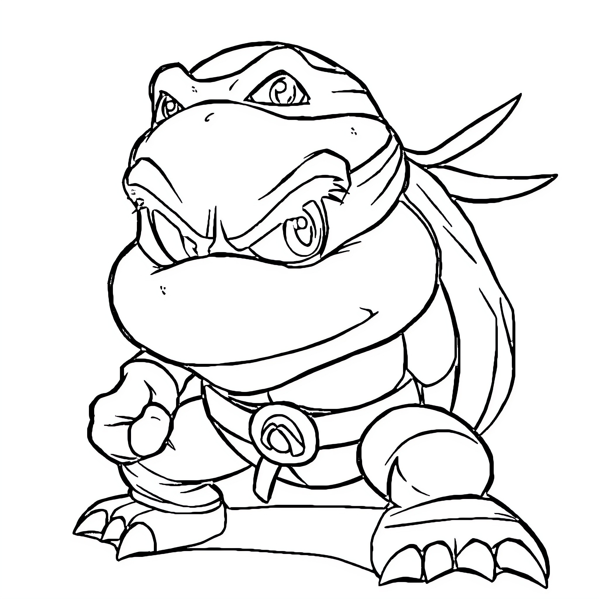 Turtle character in costume or outfit Coloring Page (free black-and-white line drawing printable PDF for all, from beginners to advanced learners, including children, teens, adults, and seniors)