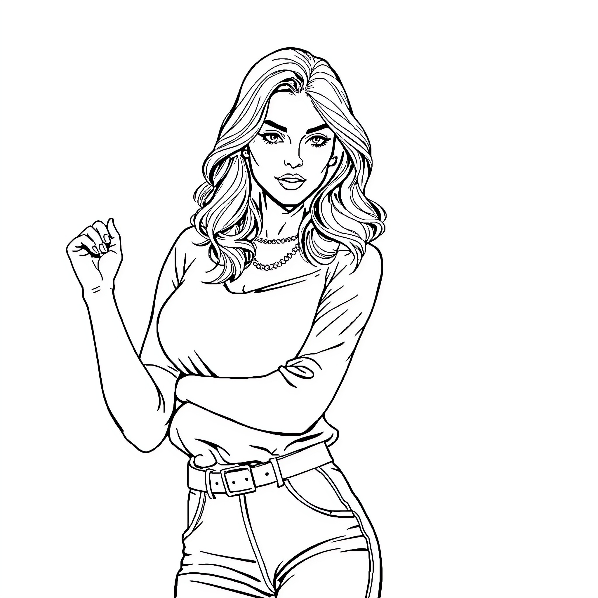 Madelyn Cline in confident pose Coloring Page (free black-and-white line drawing printable PDF for all, from beginners to advanced learners, including children, teens, adults, and seniors)