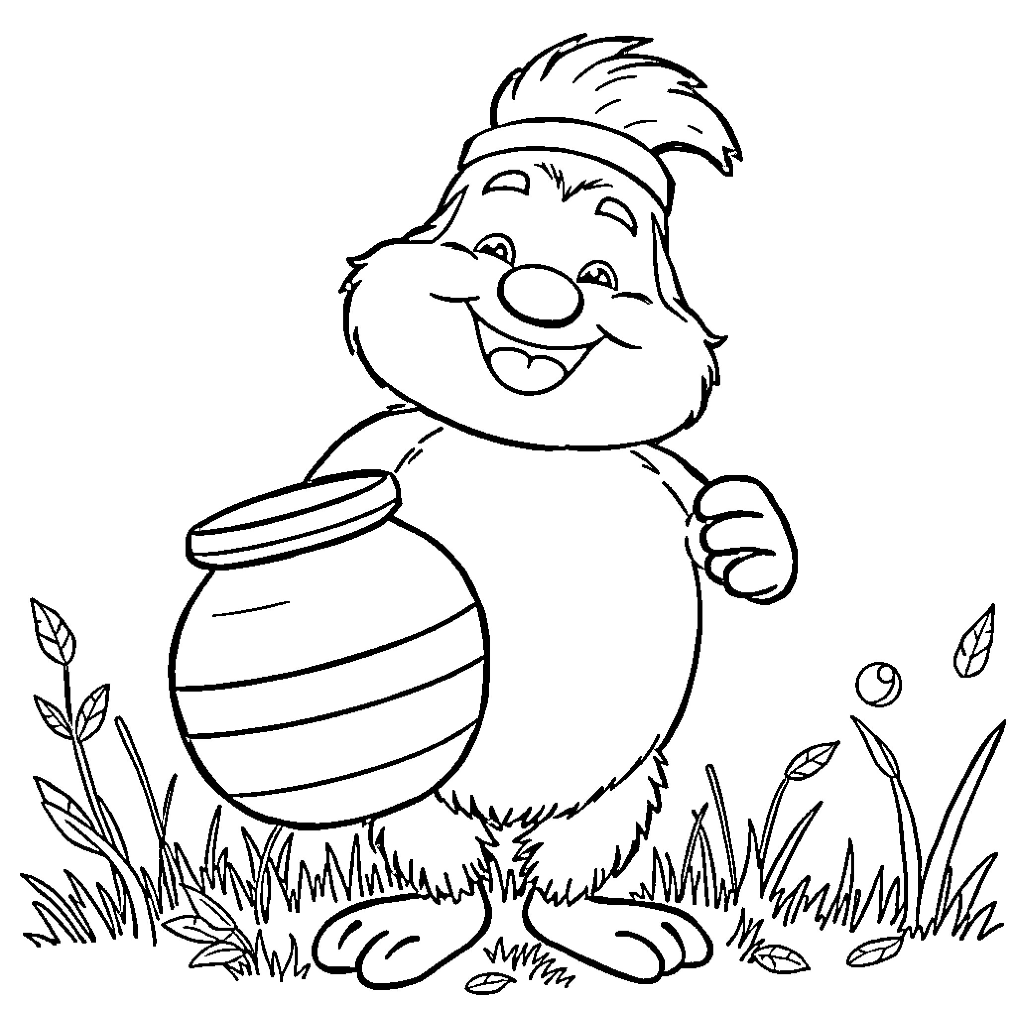 Phoo's Joyful Romp in the Garden Coloring Page (free black-and-white line drawing printable PDF for all, from beginners to advanced learners, including children, teens, adults, and seniors)