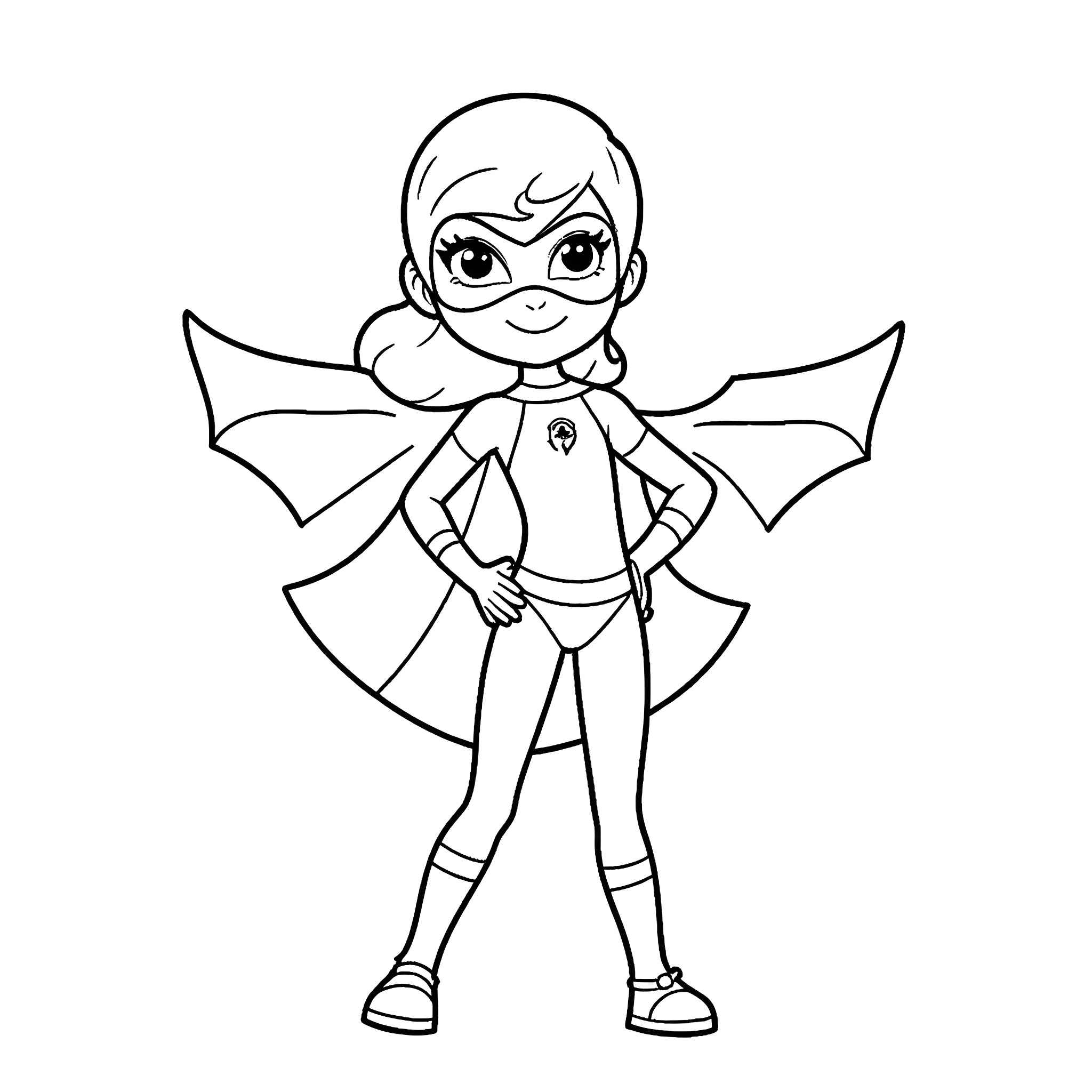 Ladybug superhero in action pose Coloring Page (free black-and-white line drawing printable PDF for all, from beginners to advanced learners, including children, teens, adults, and seniors)