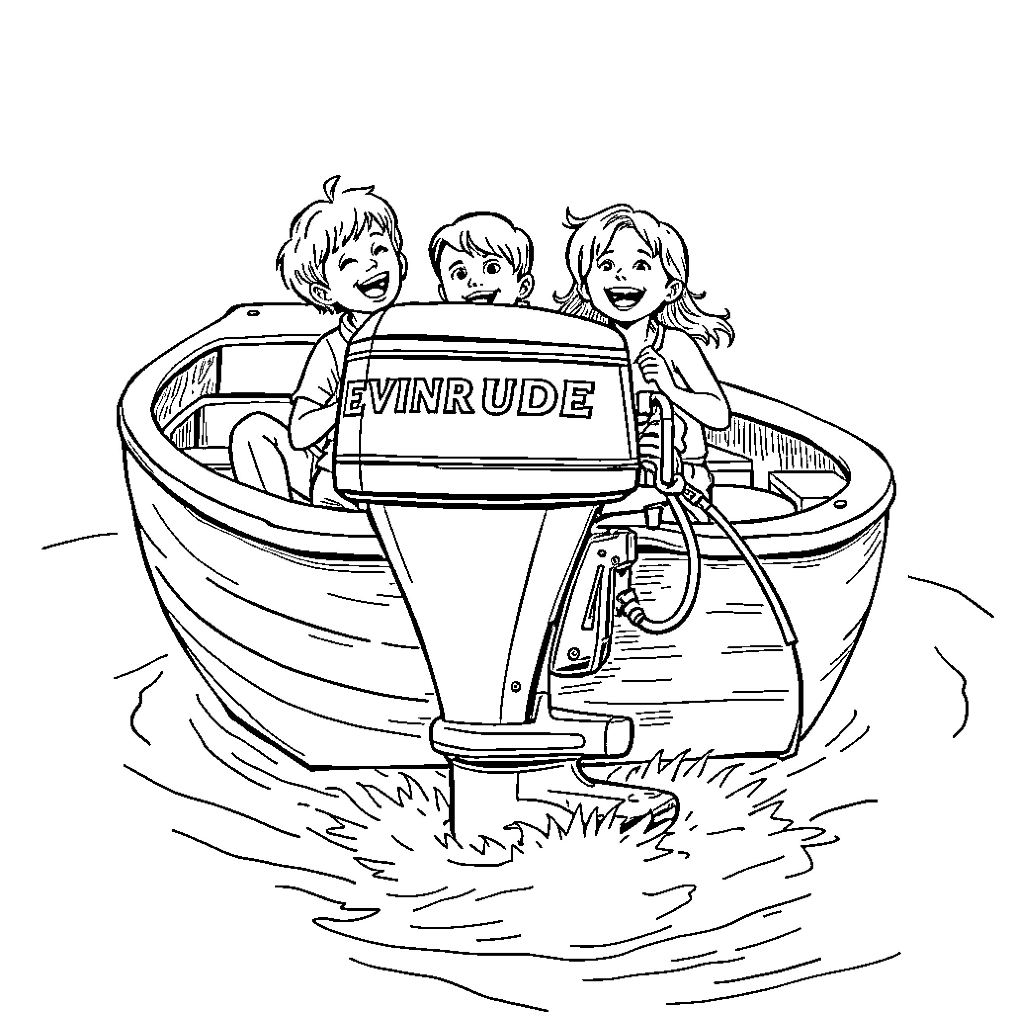 Outboard Motor Fun on the Water Coloring Page (free black-and-white line drawing printable PDF for all, from beginners to advanced learners, including children, teens, adults, and seniors)