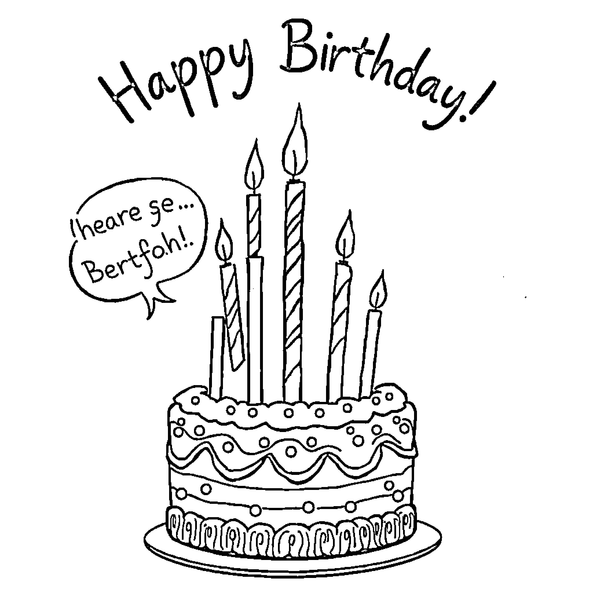 Birthday Cake with Festive Candles and Birthday Wishes Coloring Page (free black-and-white line drawing printable PDF for all, from beginners to advanced learners, including children, teens, adults, and seniors)