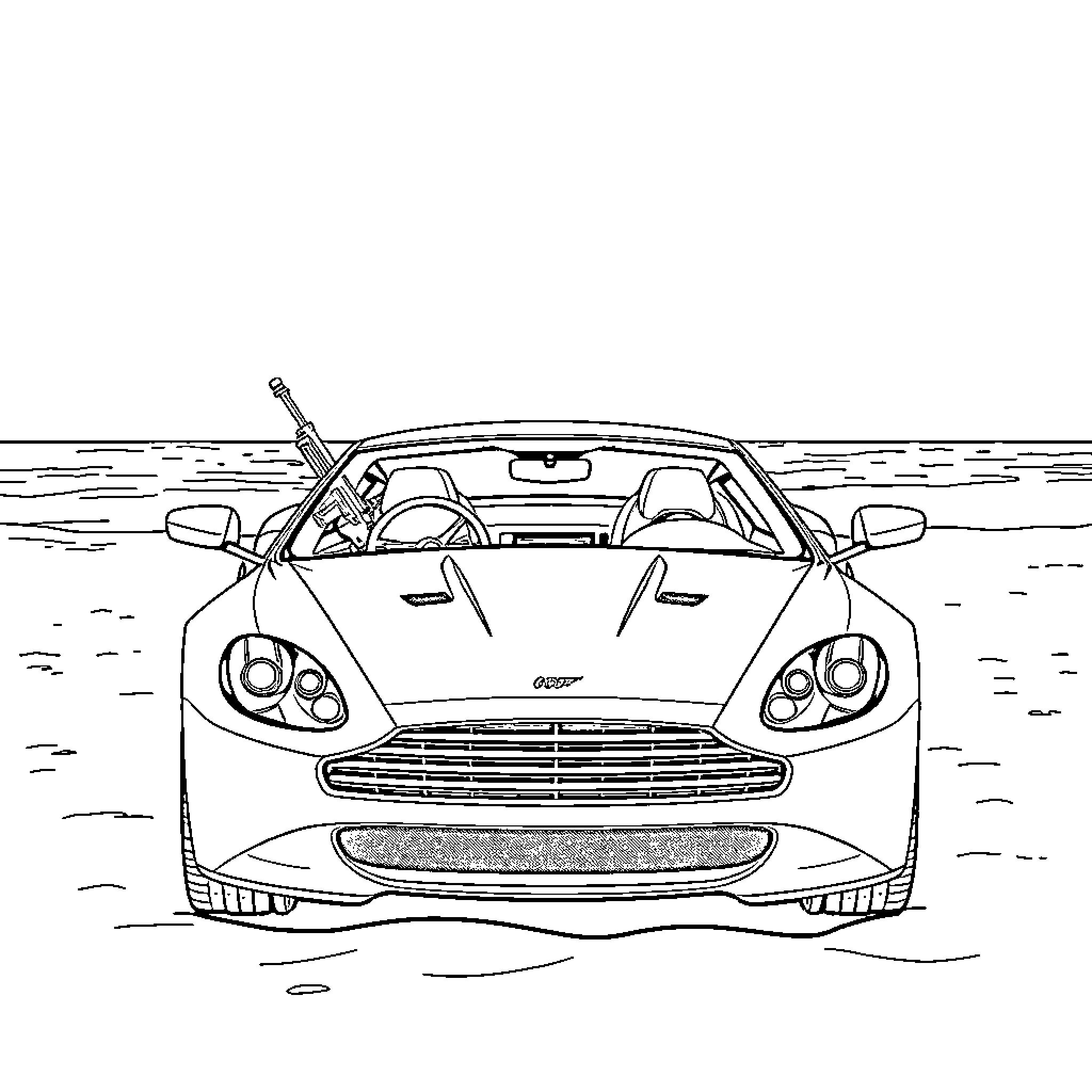 Car racing through the desert landscape Coloring Page (free black-and-white line drawing printable PDF for all, from beginners to advanced learners, including children, teens, adults, and seniors)