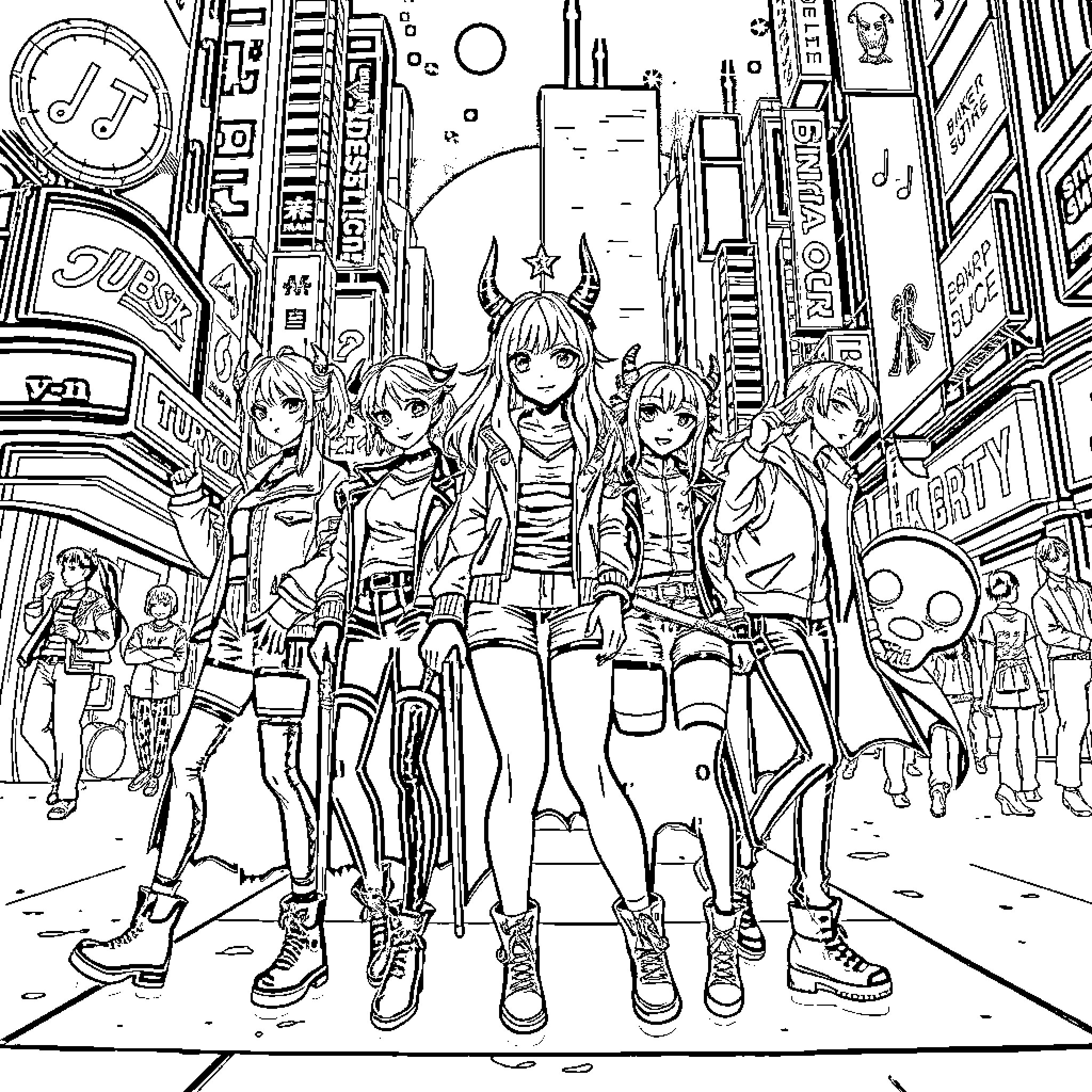 Mira's Lively Adventures in the City Coloring Page (free black-and-white line drawing printable PDF for all, from beginners to advanced learners, including children, teens, adults, and seniors)