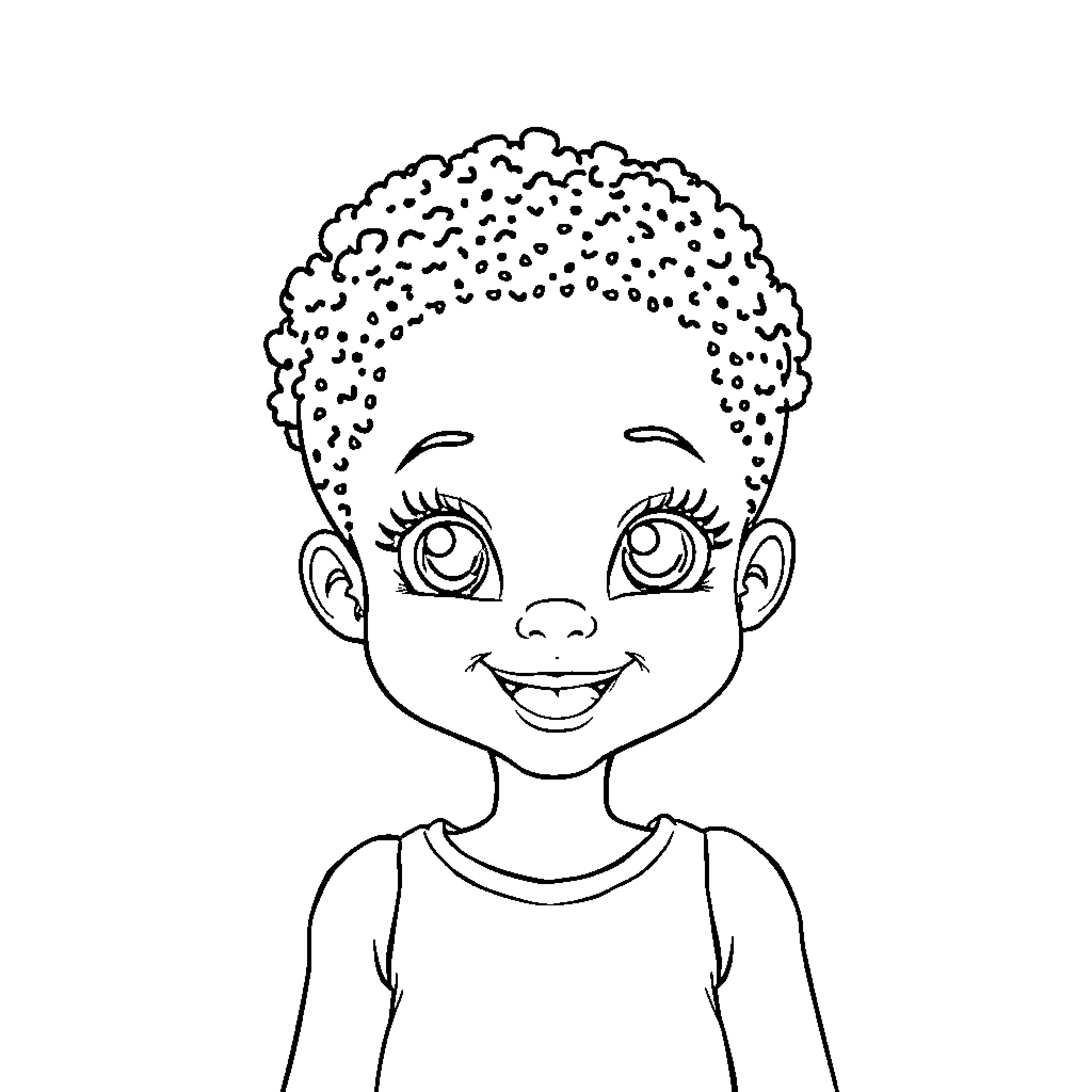 African Child's Joyful Expression Coloring Page (free black-and-white line drawing printable PDF for all, from beginners to advanced learners, including children, teens, adults, and seniors)