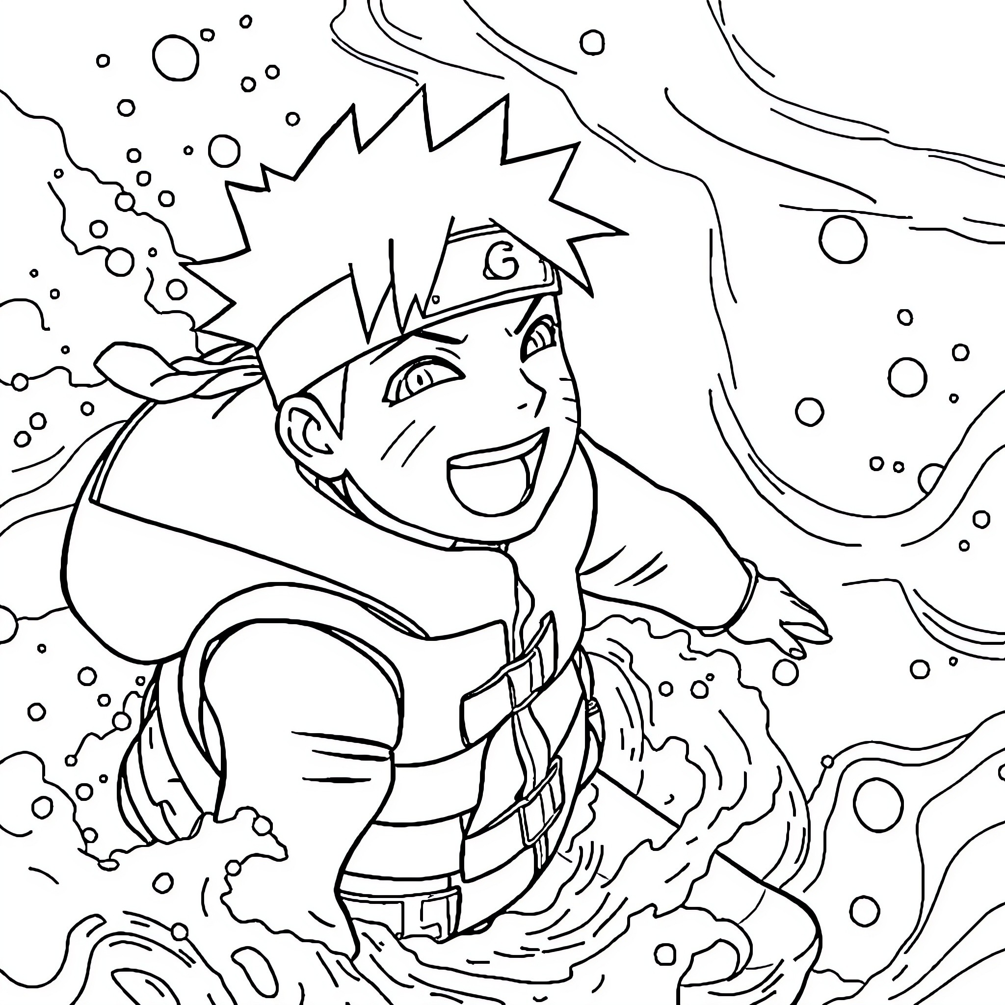 Boruto enjoying an underwater adventure Coloring Page (free black-and-white line drawing printable PDF for all, from beginners to advanced learners, including children, teens, adults, and seniors)