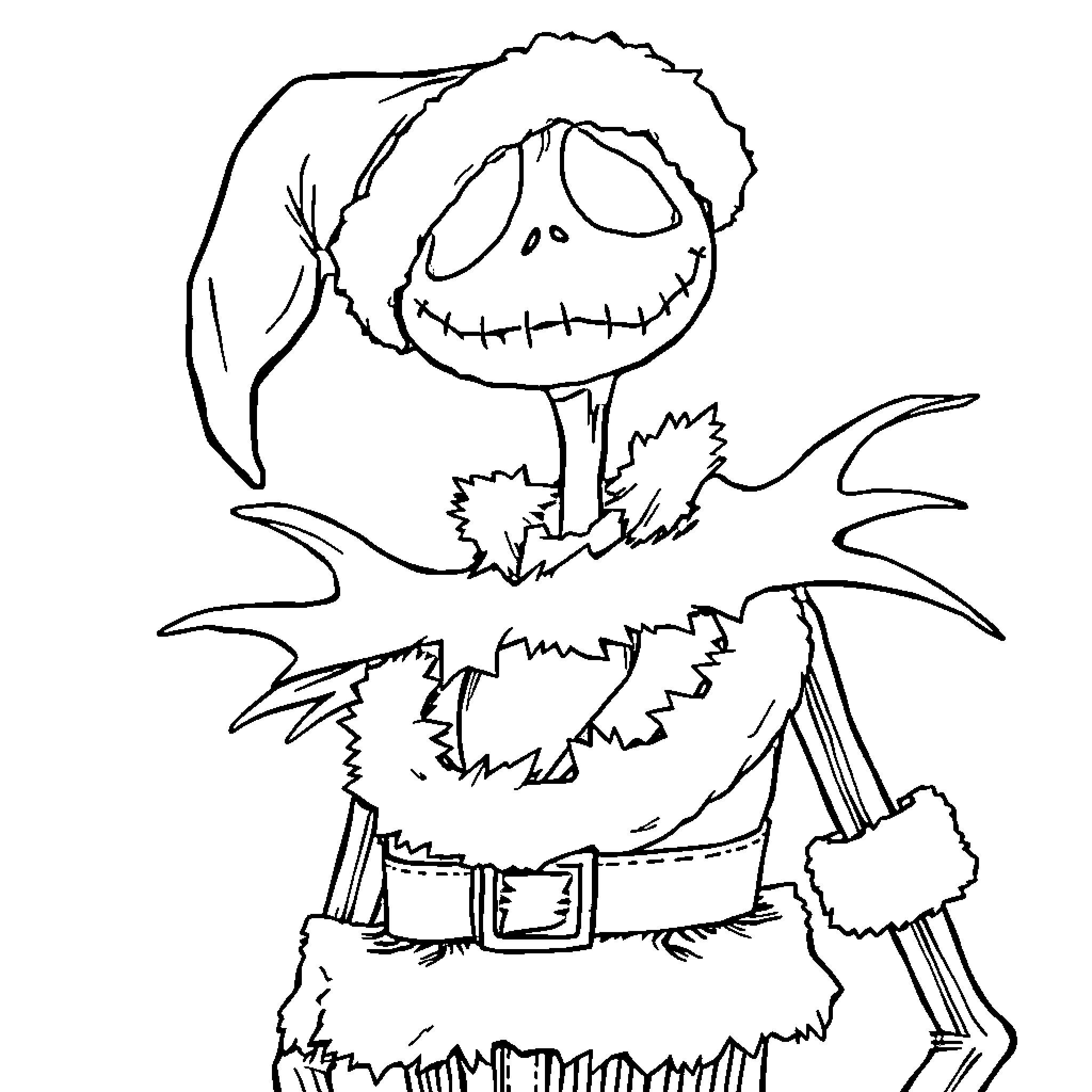 Jack Skellington in whimsical character pose Coloring Page (free black-and-white line drawing printable PDF for all, from beginners to advanced learners, including children, teens, adults, and seniors)